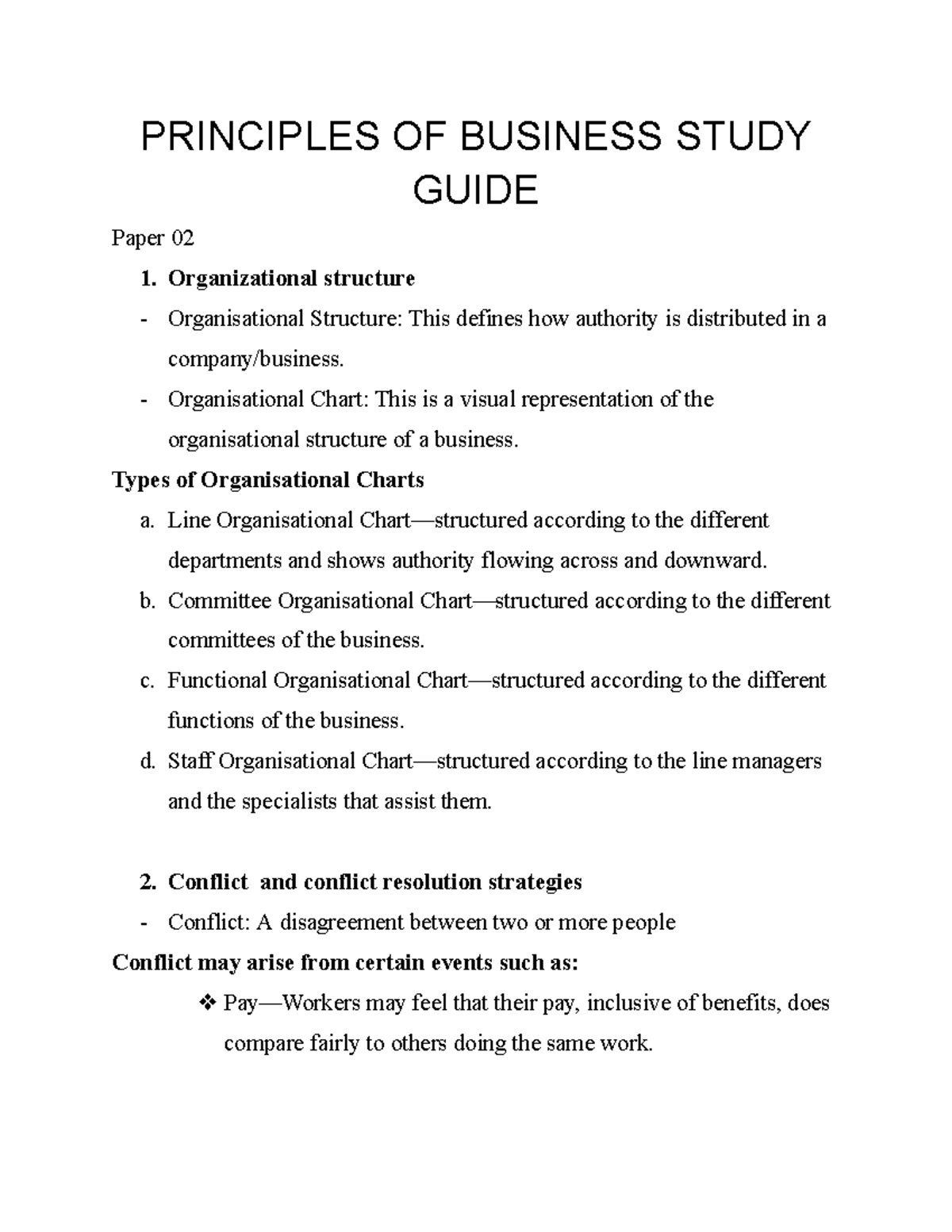 Principles of Business Study Guide 1: Organizational Structures ...