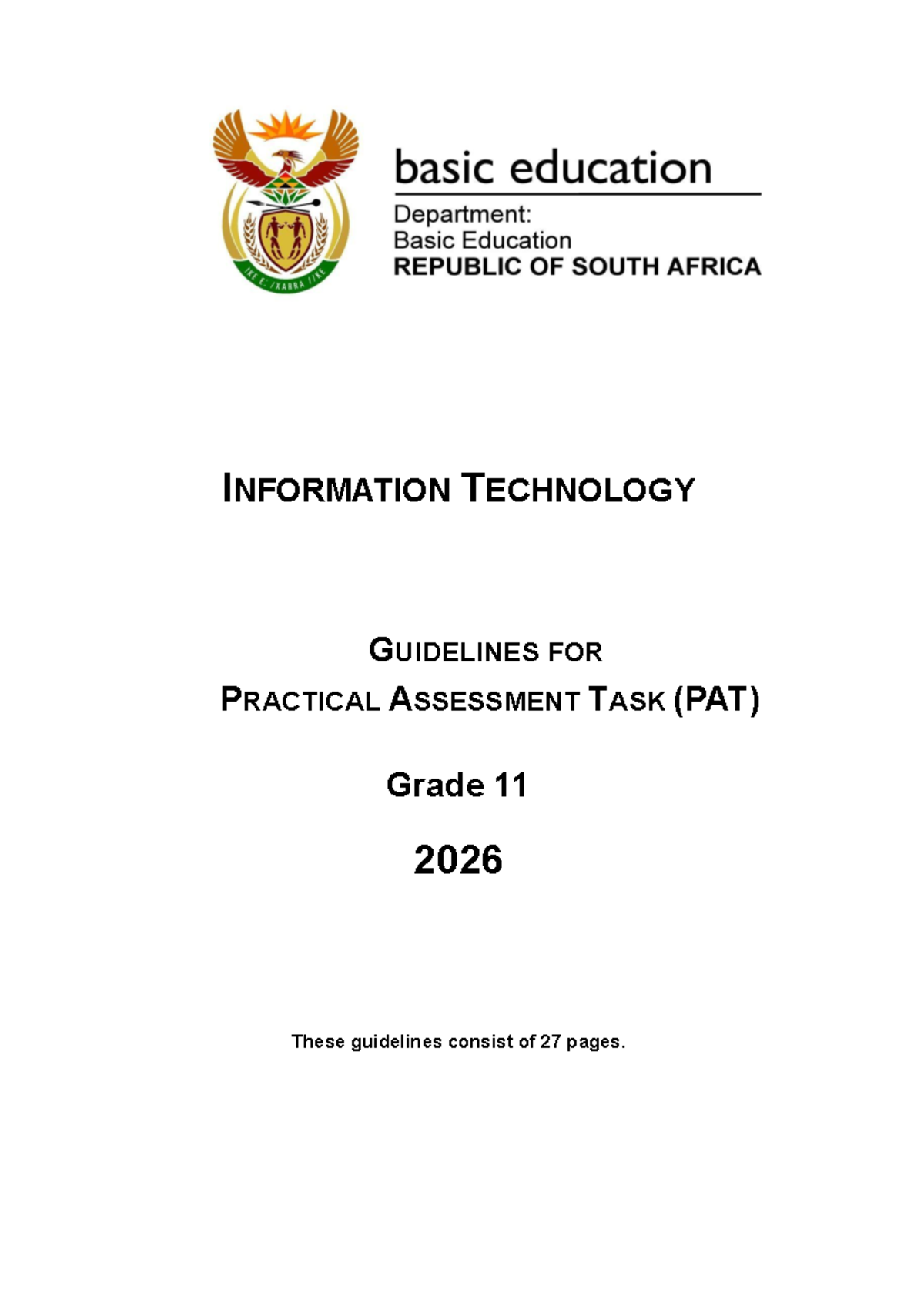 Grade 11 IT Practical Assessment Task (PAT) Guidelines 2026 - Studocu
