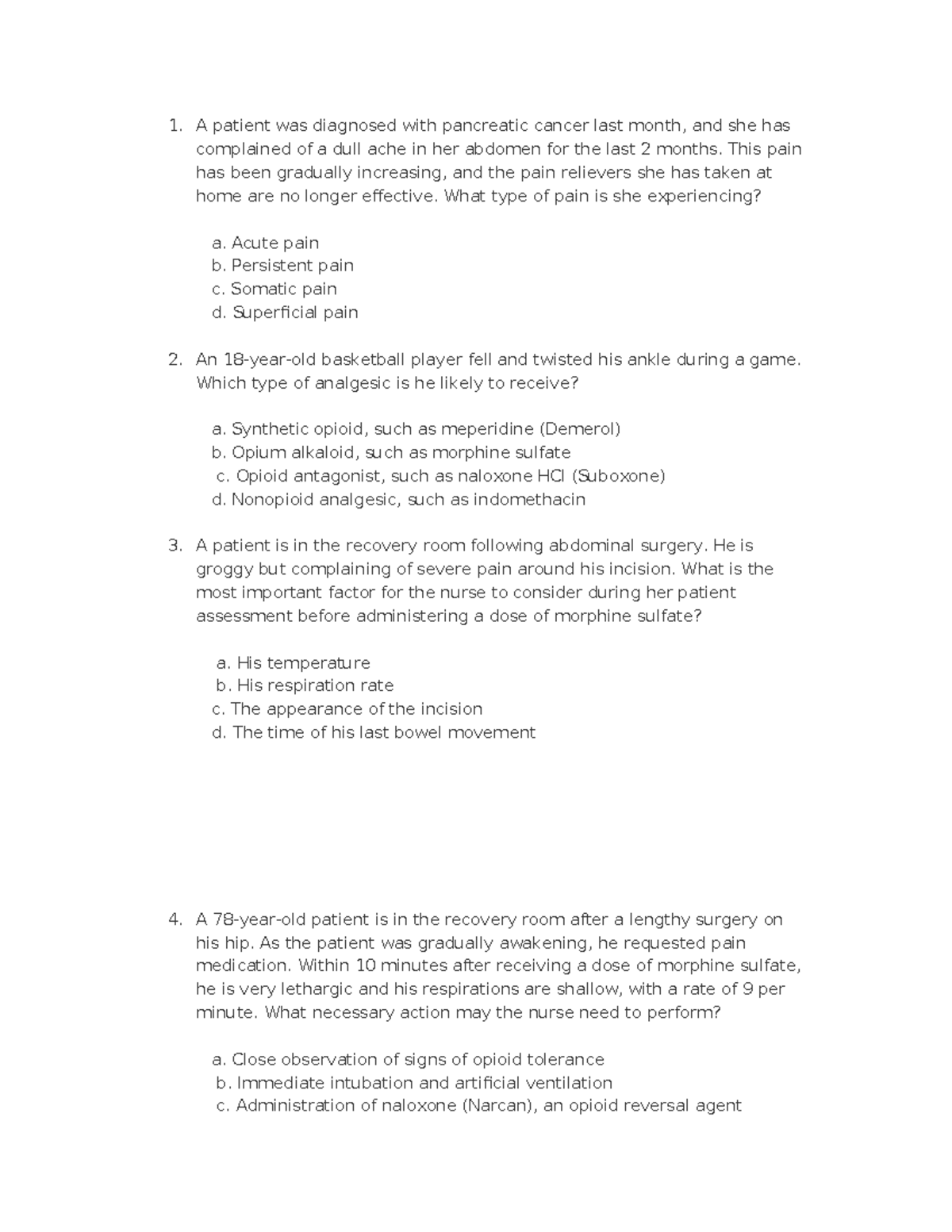 Pain Management Practice Questions - Nursing 101 - Studocu