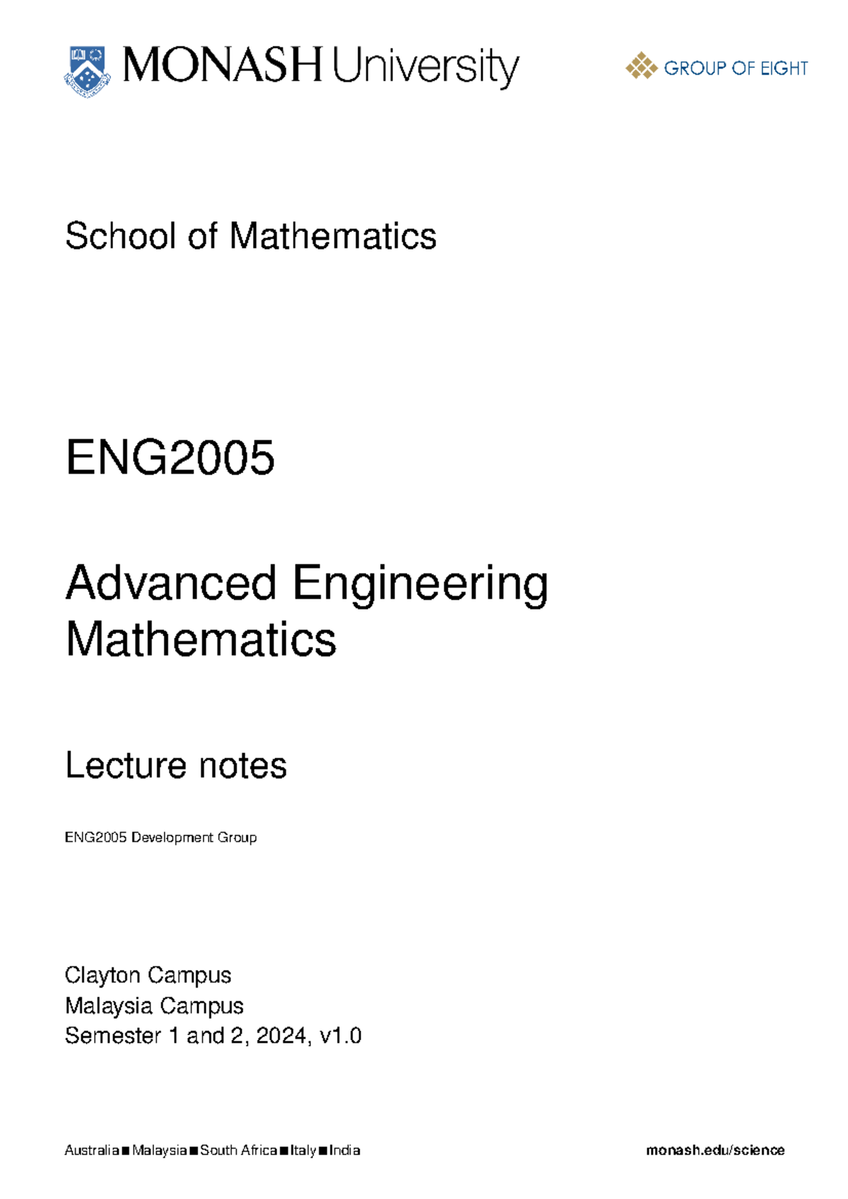 ENG2005 Advanced Engineering Mathematics Lecture Notes - Semester 2024 ...