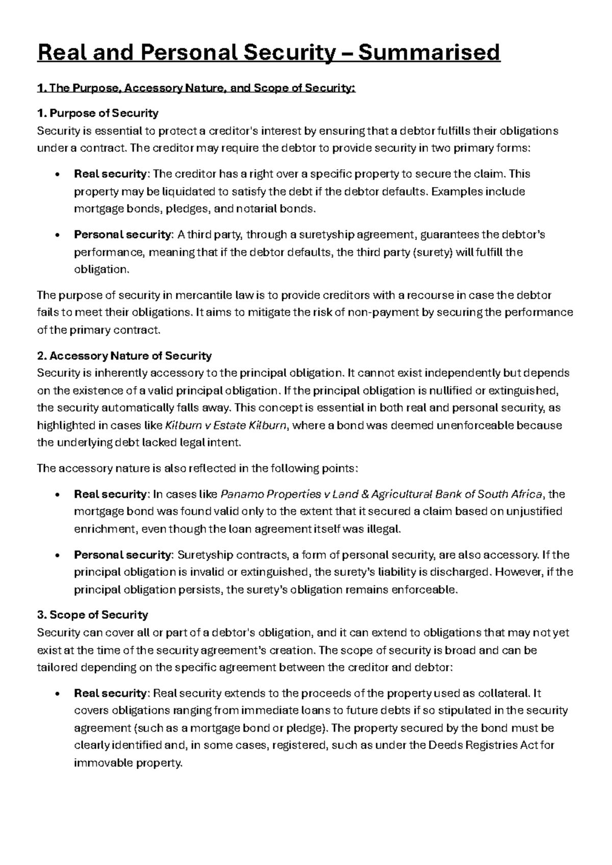 Mercantile Law - Theme 3: Real and Personal Security Overview - Studocu