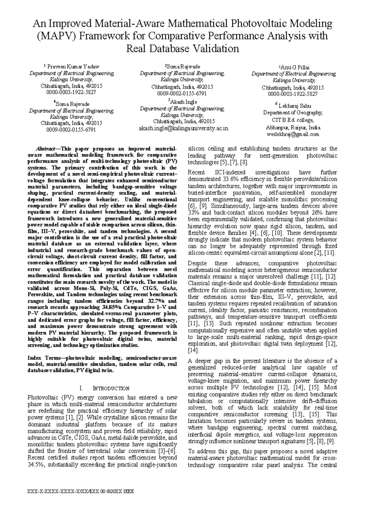 MAPV Framework: Enhanced PV Modeling for Comparative Analysis - Studocu