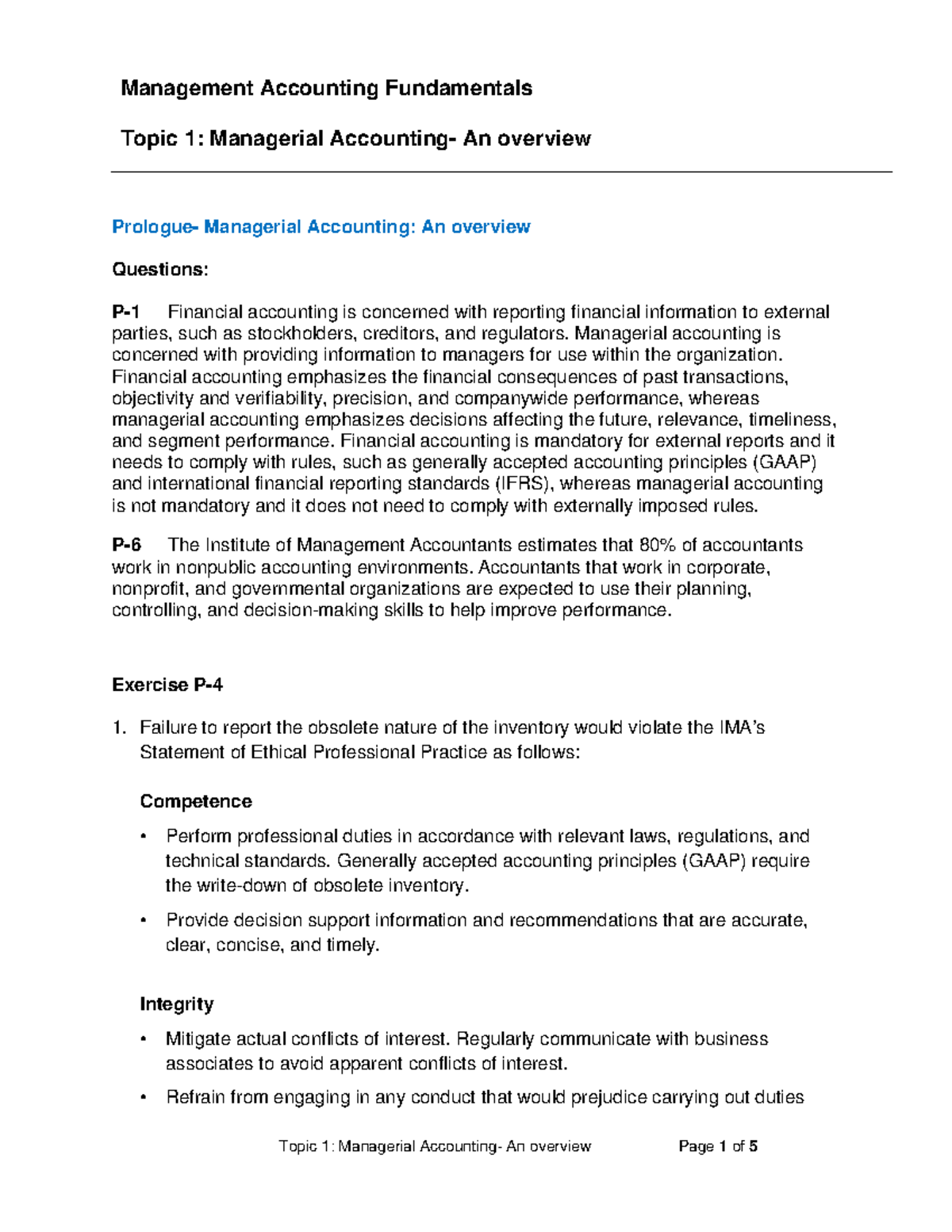 Topic 1: Managerial Accounting Fundamentals and Cost Concepts - Studocu