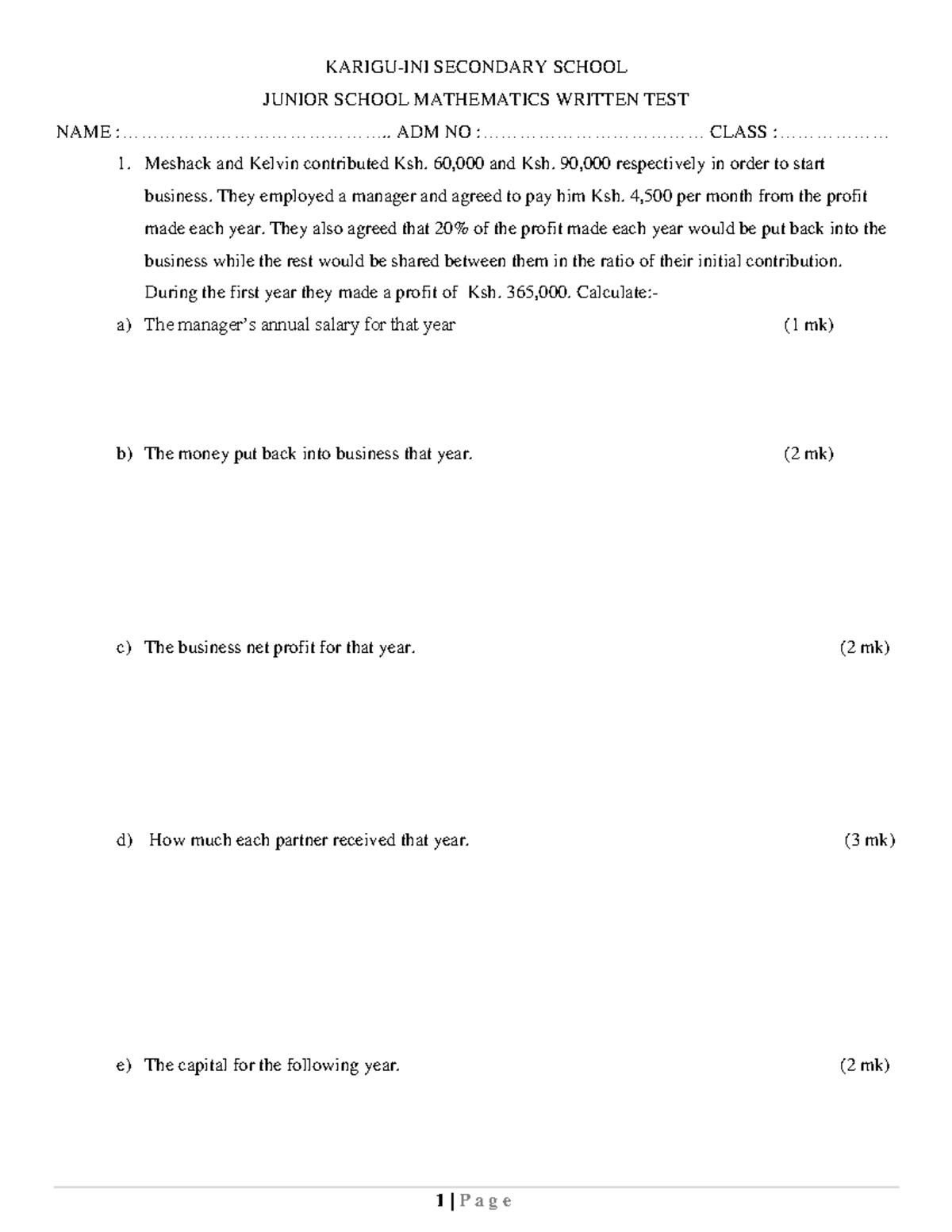 Written Maths 105217 - Junior School Mathematics Test - Studocu