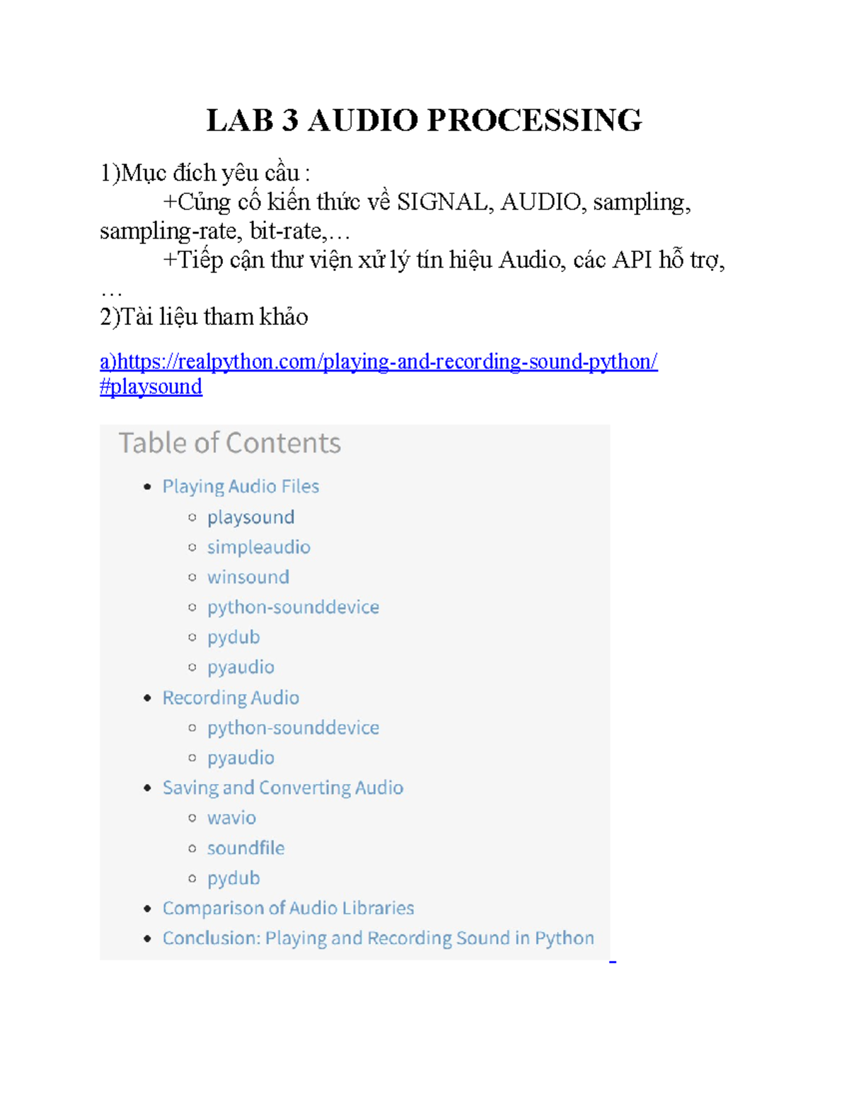 LAB 2.1 Audio Processing: Signal, Sampling, and Python Setup - Studocu