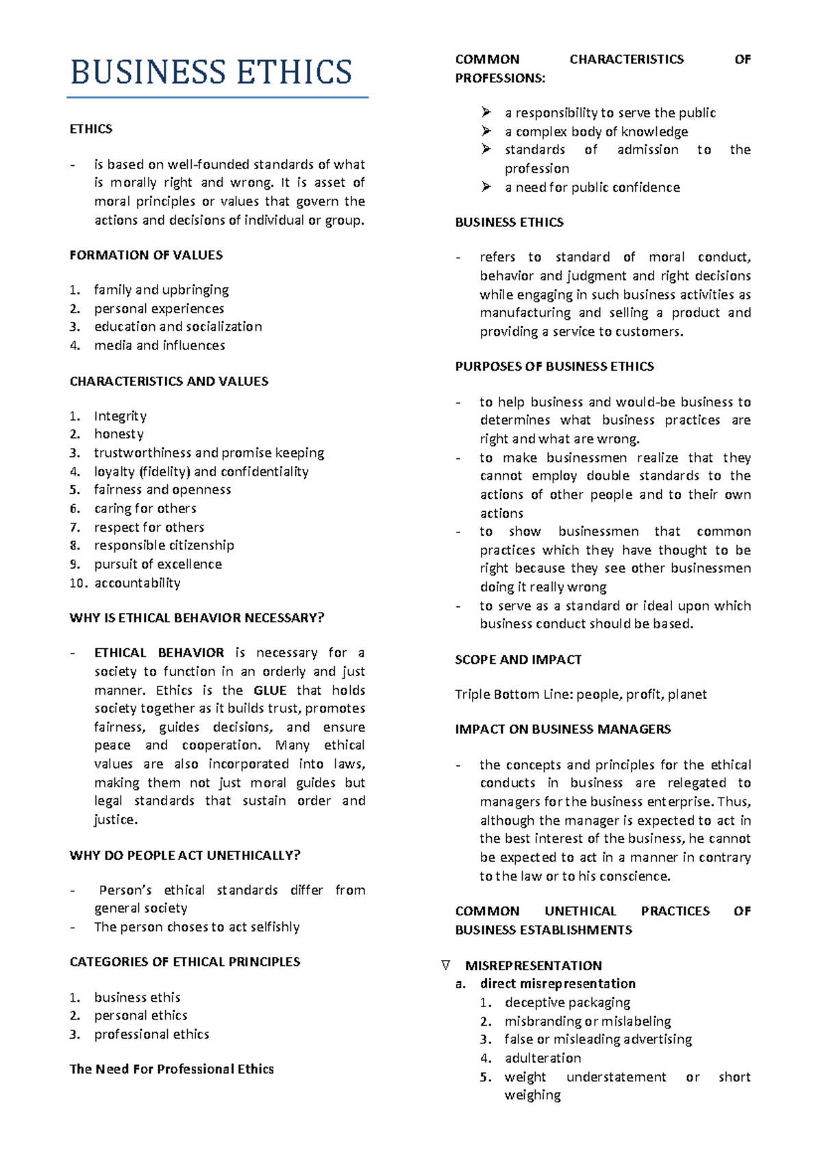 BUSINESS ETHICS: Understanding Moral Principles in Professions - Studocu