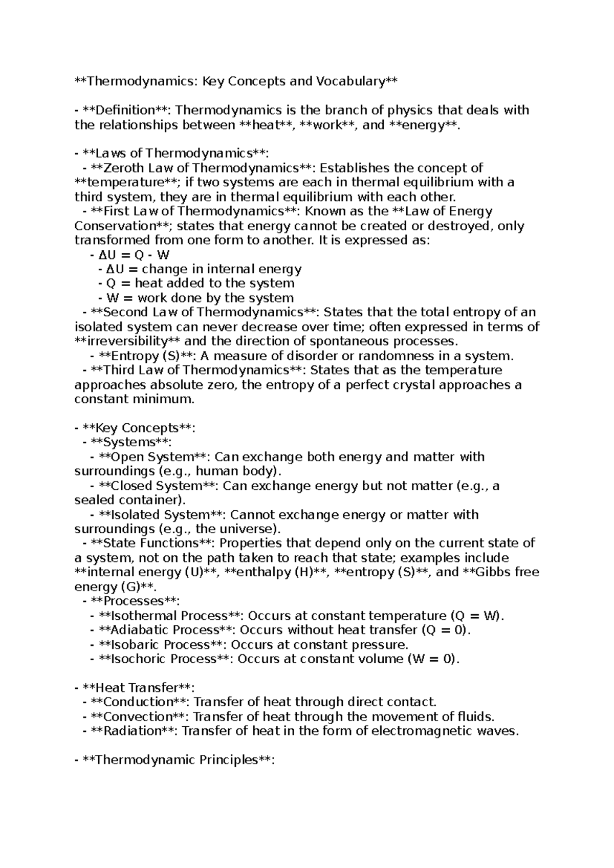 Thermodynamics Concepts and Laws - PHYS 101 Lecture Notes - Studocu