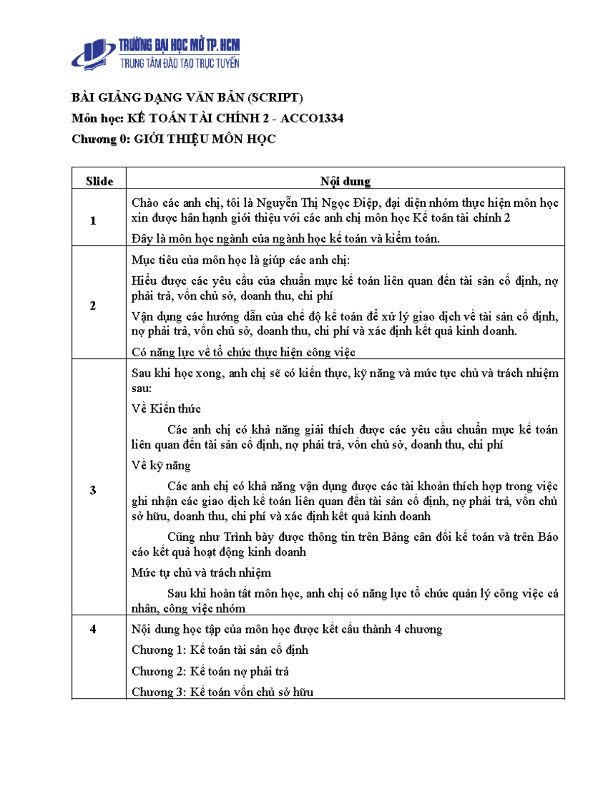 KTTC2-C0-Gioithieumonhoc - BÀI GIẢNG DẠNG VĂN BẢN (SCRIPT) Môn học: KẾ ...
