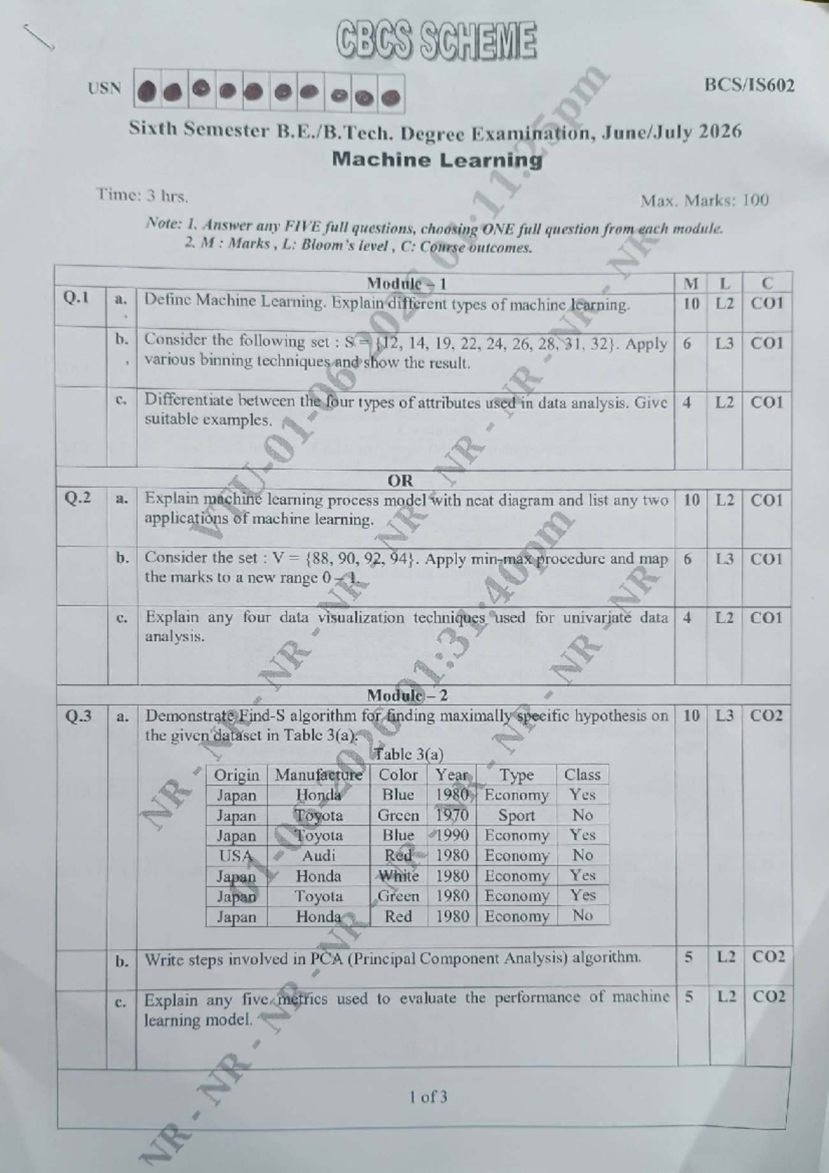 July 2026 QP BCS602 Machine Learning Exam Paper - Studocu