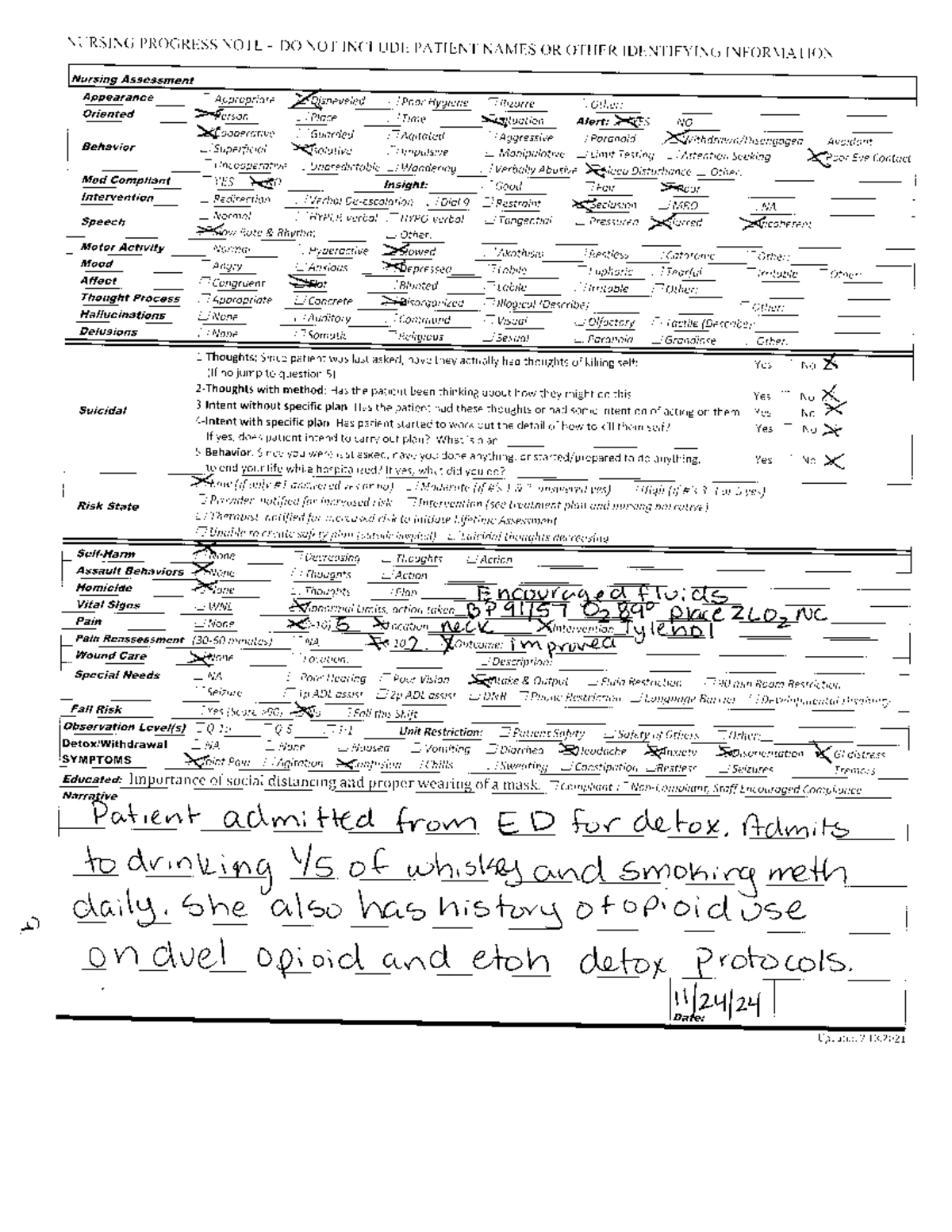 MH - Mental Health Assessment - [ IRSING PROGRESS NOTE DO \O'[ INC't ...