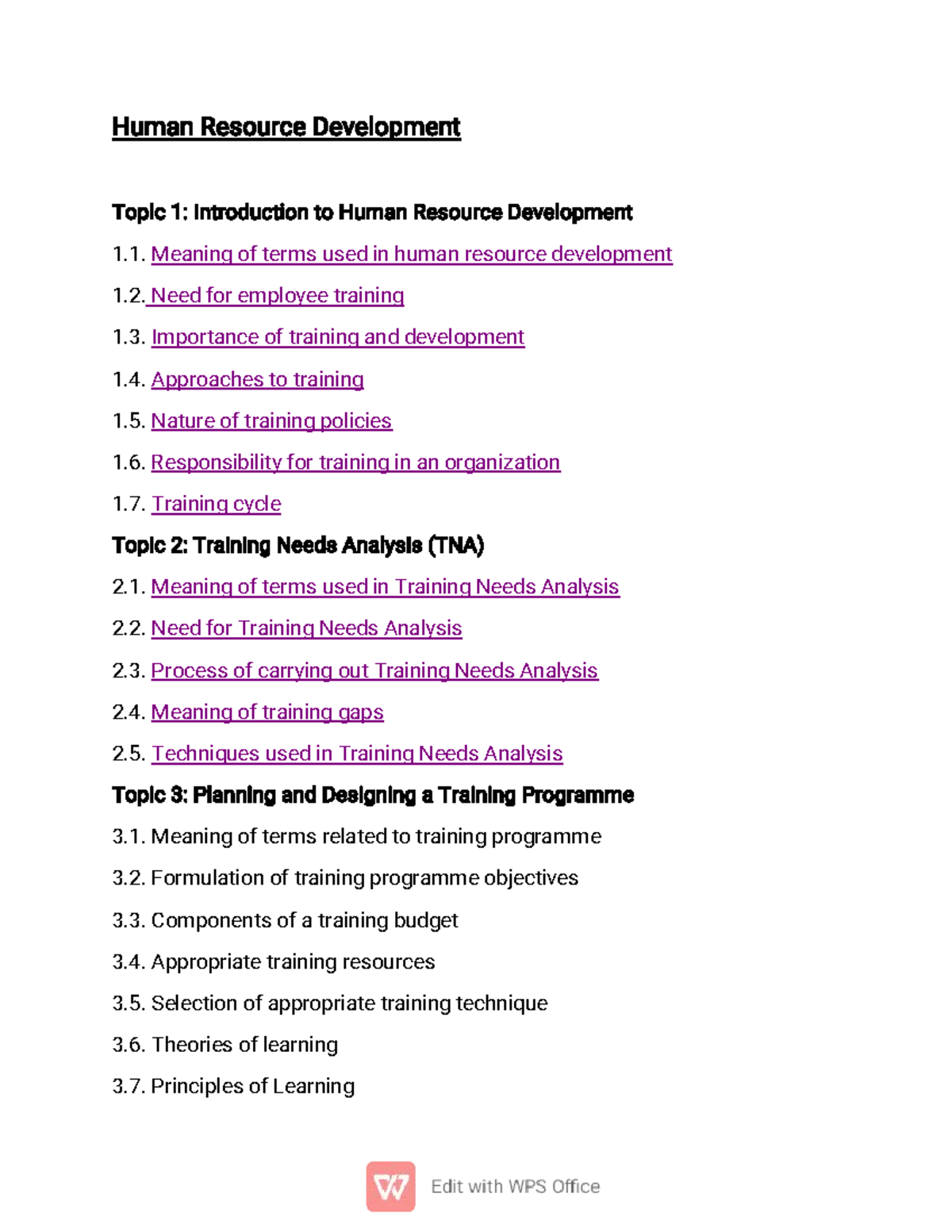 HRD 101: Comprehensive Notes on Human Resource Development Topics - Studocu