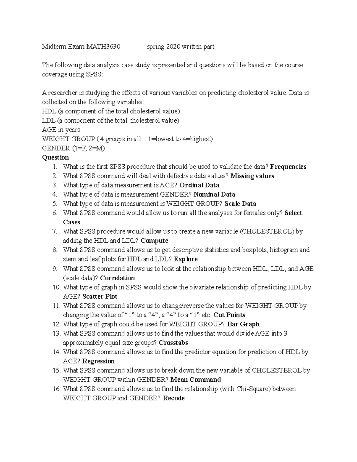 Midterm Exam MATH3630 Data Analysis Case Study Spring 2020 - Studocu