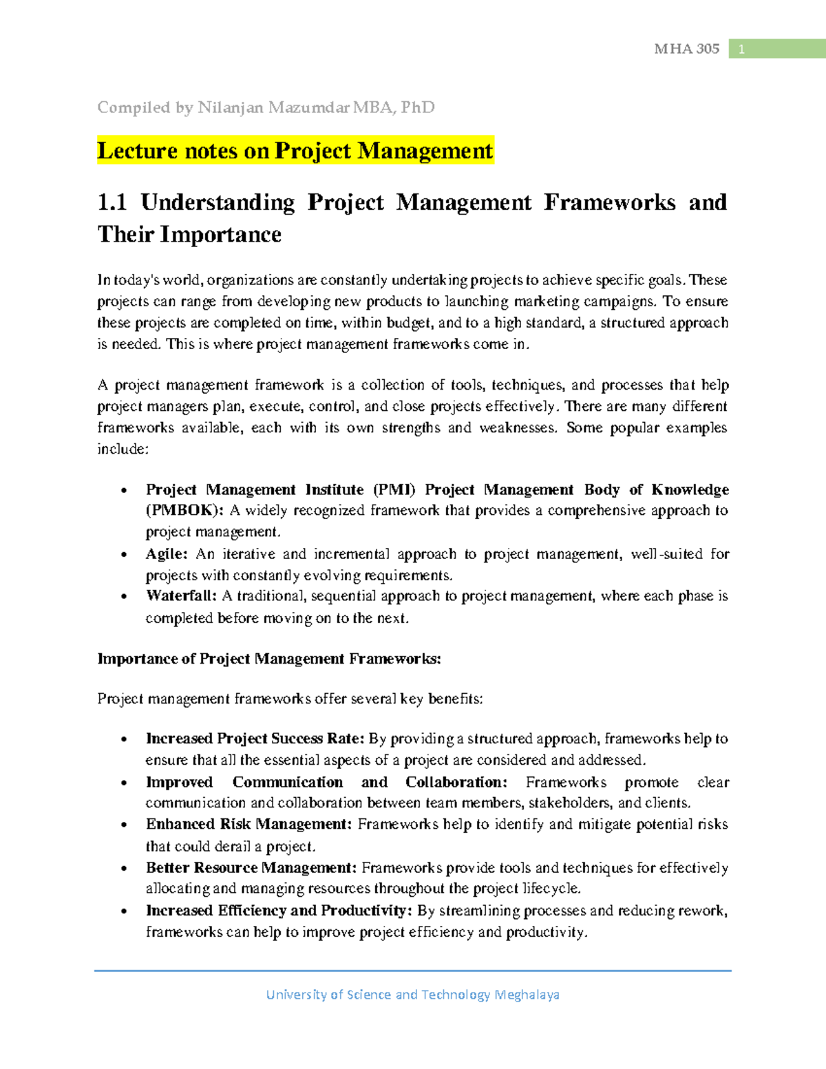 Lecture notes on Project Management - These projects can range from ...