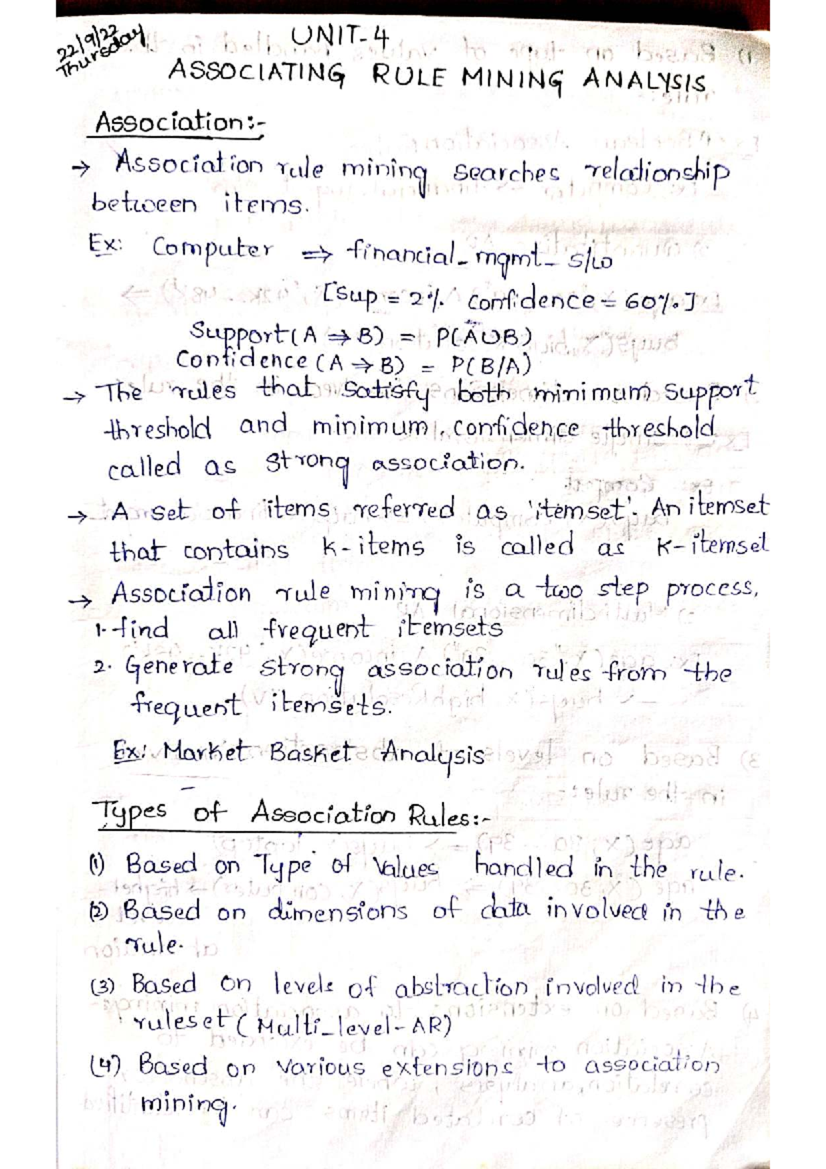 Unit-4 DWDM: Association Rule Mining Analysis Notes - Studocu