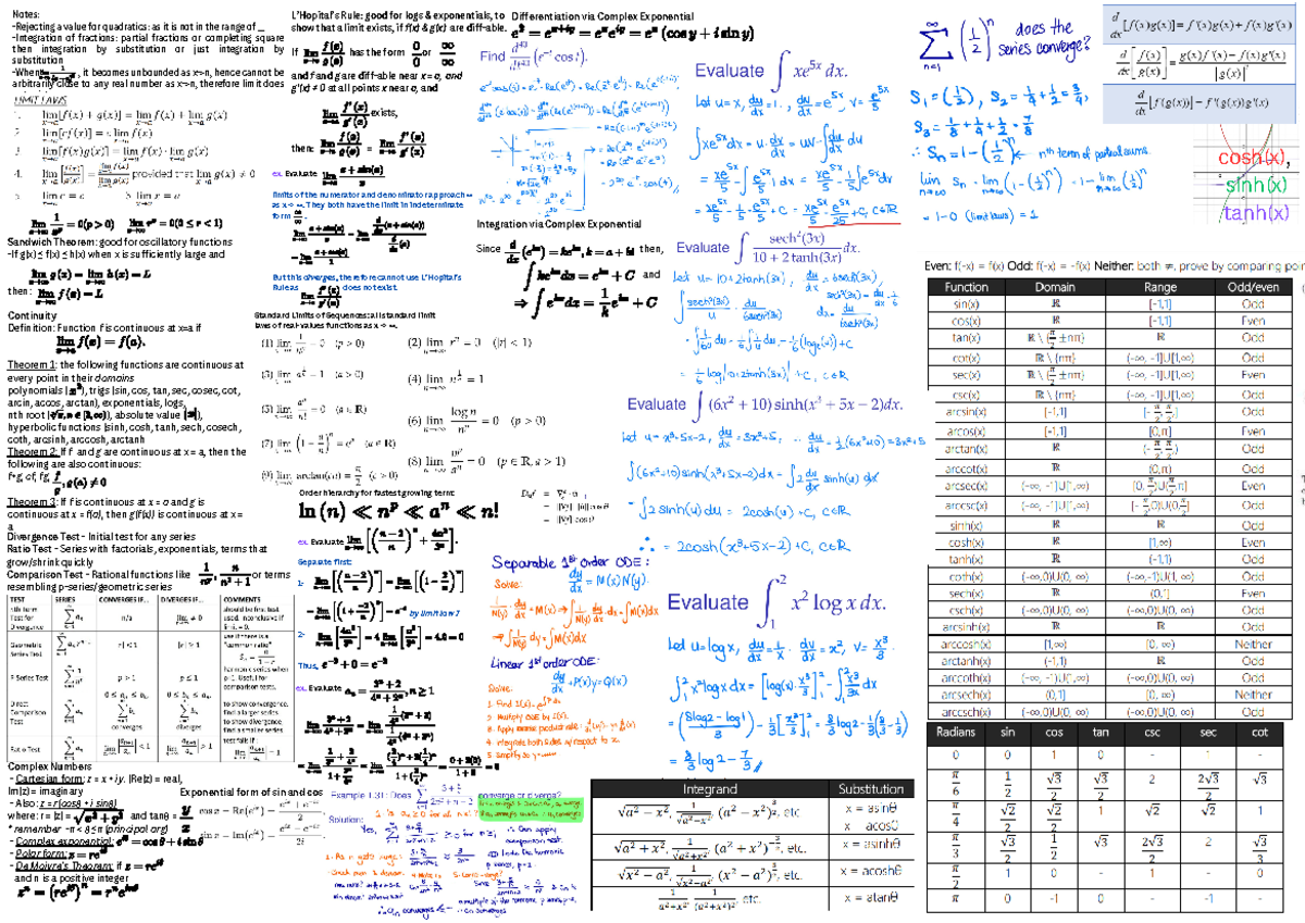 Final Exam Formula Sheet - Notes: -Rejecting a value for quadratics: as ...