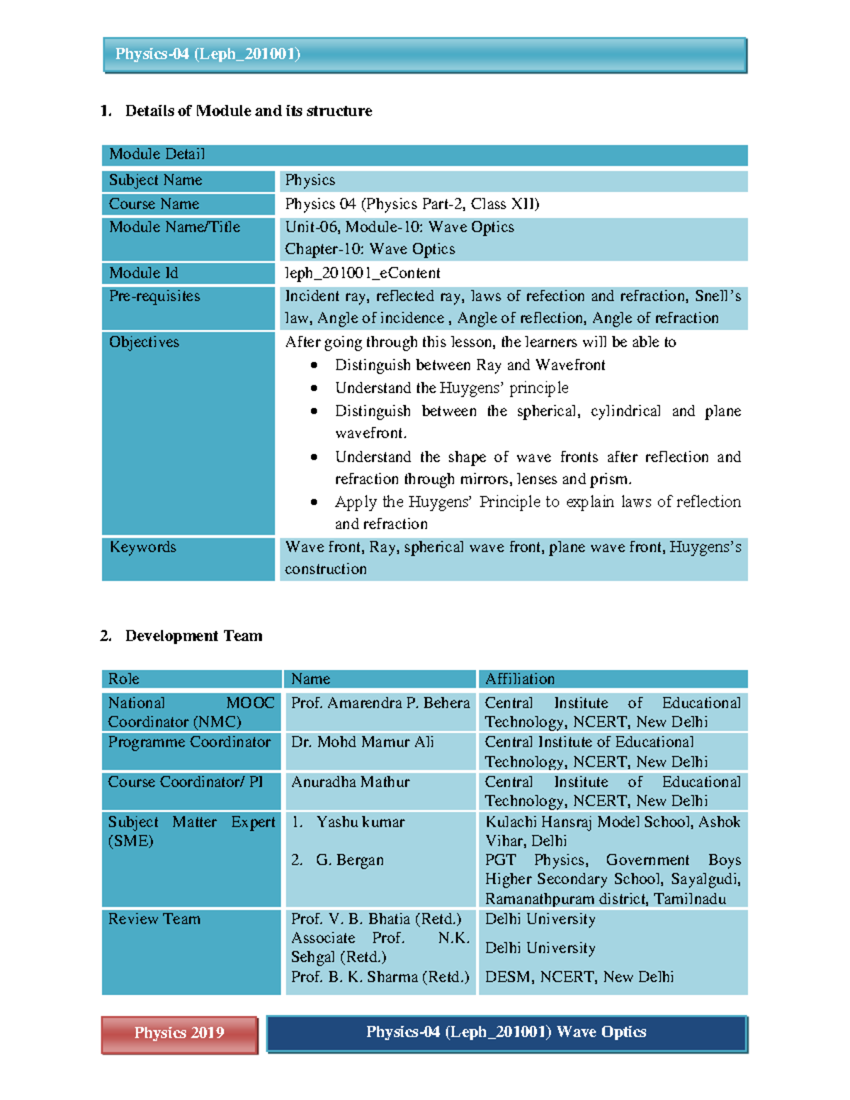 Physics 04 (Leph_201001) Wave Optics: Module Overview and Principles ...