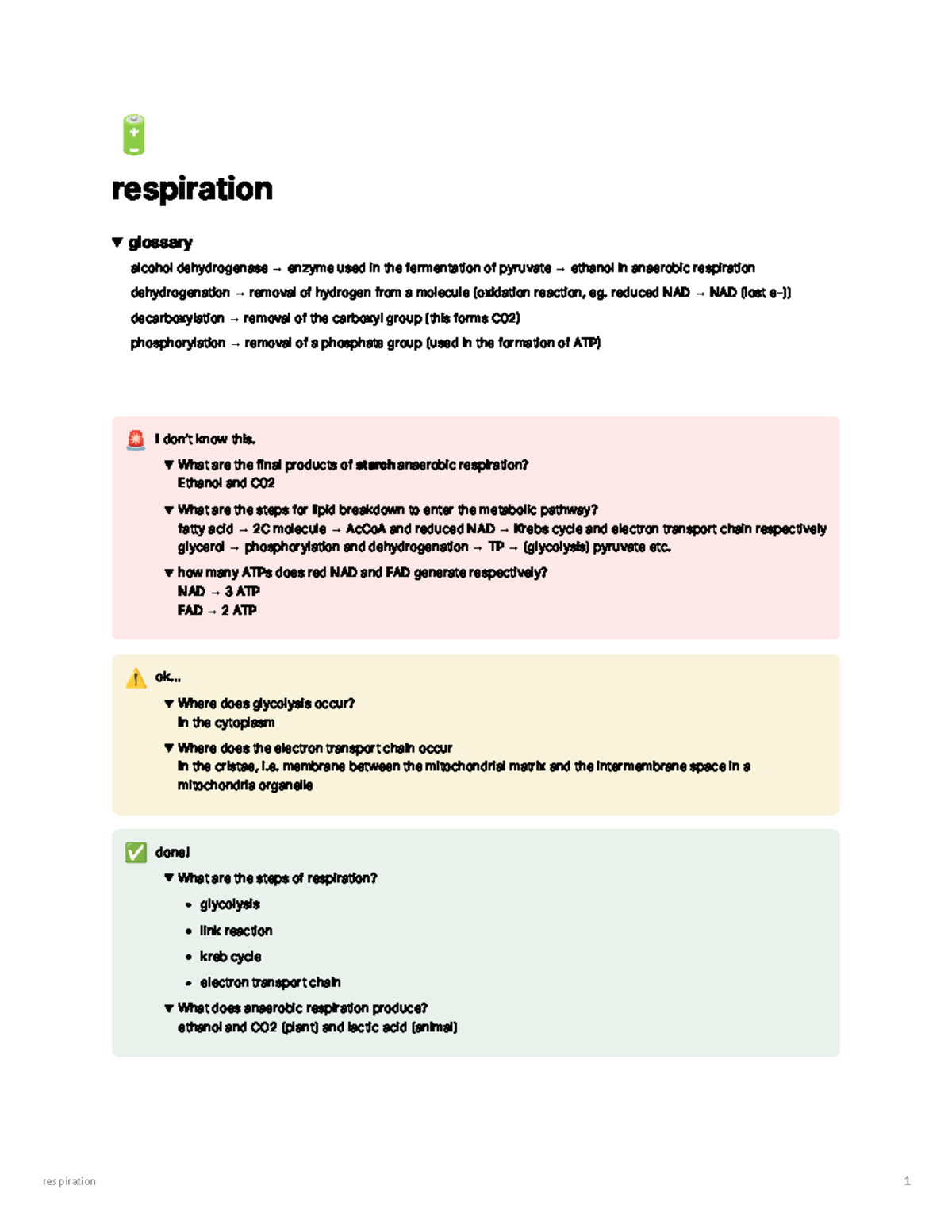 Respiration Bio Notes: Anaerobic & Aerobic Processes Explained - Studocu