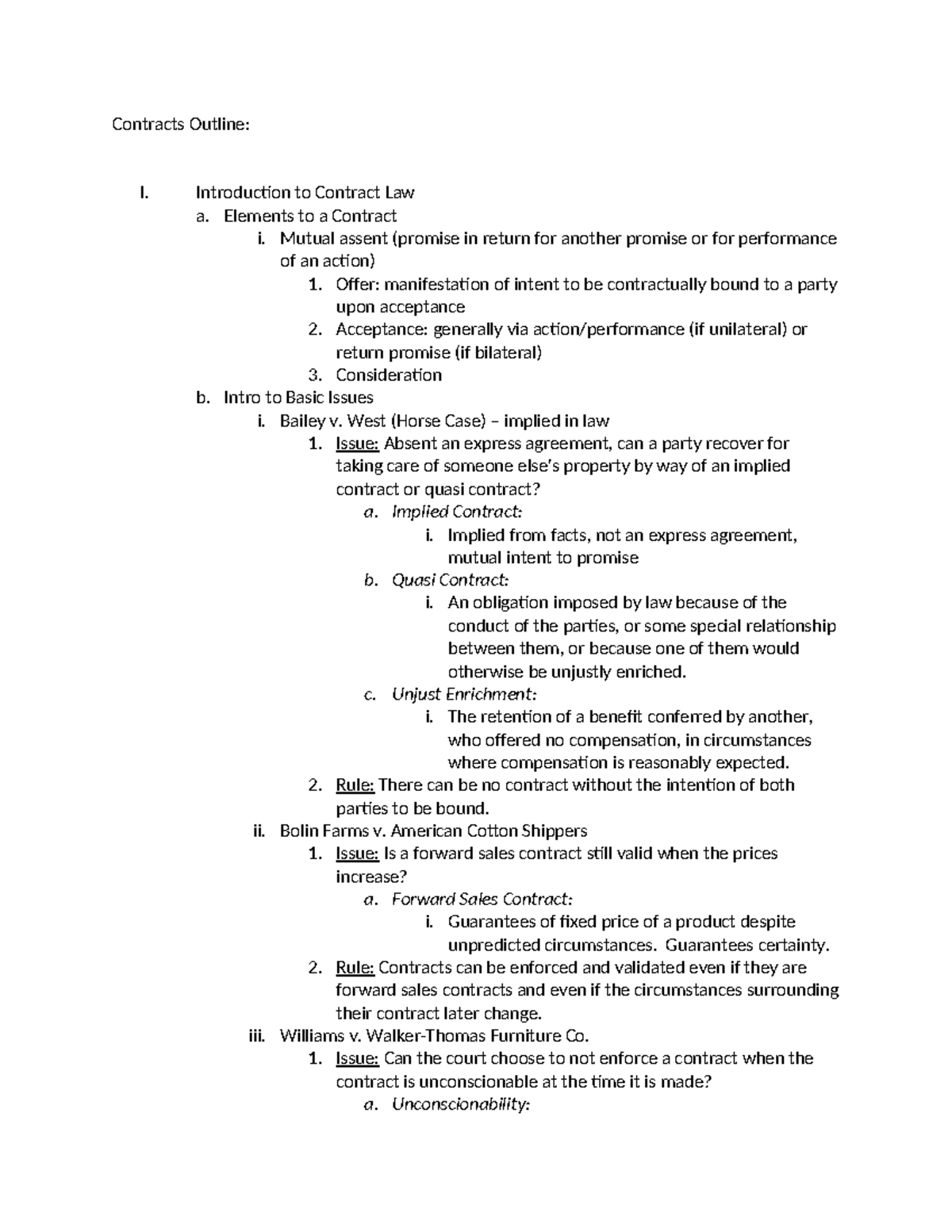 Contracts Outline: Key Elements and Case Law Analysis - Studocu