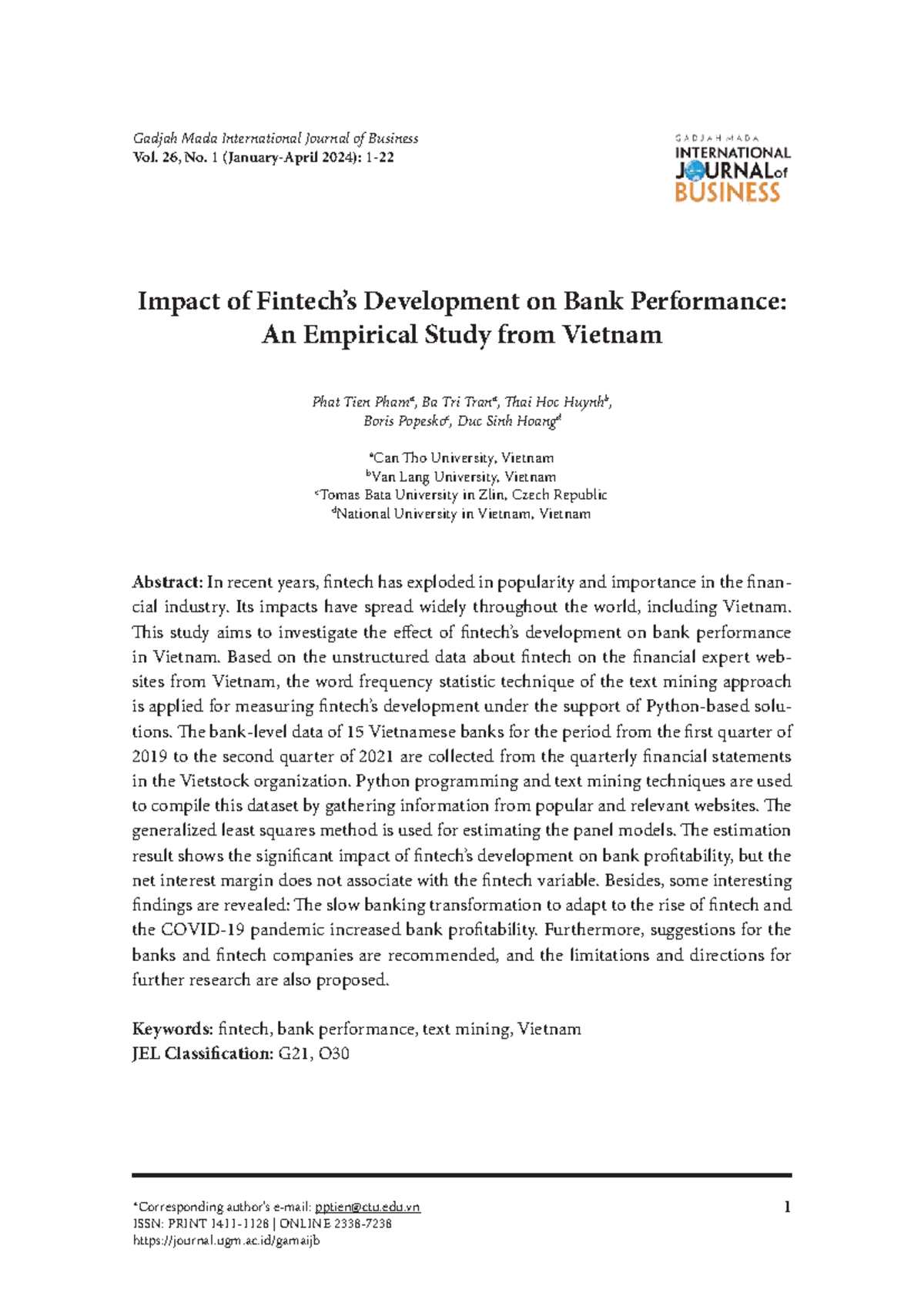 Impact of Development on Bank Performance in Vietnam: A Fintech Study ...