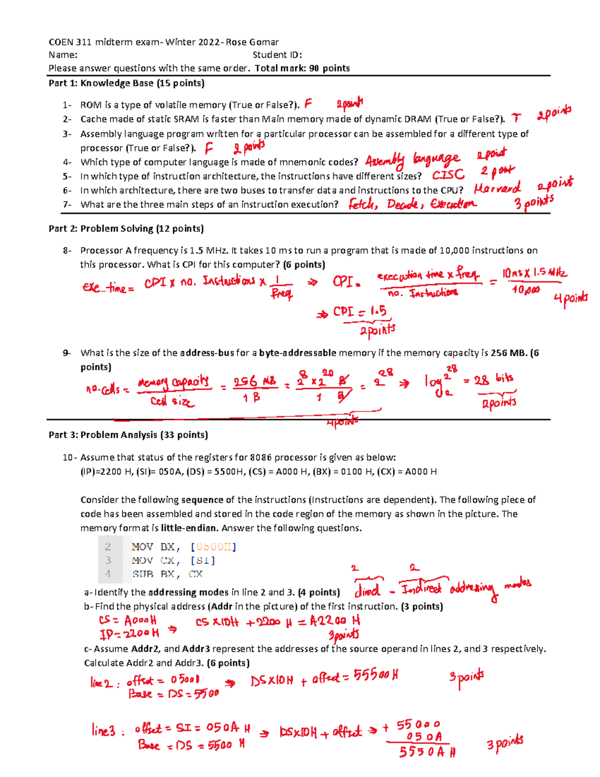 Midterm Solutions for CPSC 1010 W2022: Memory, Assembly & Problem ...