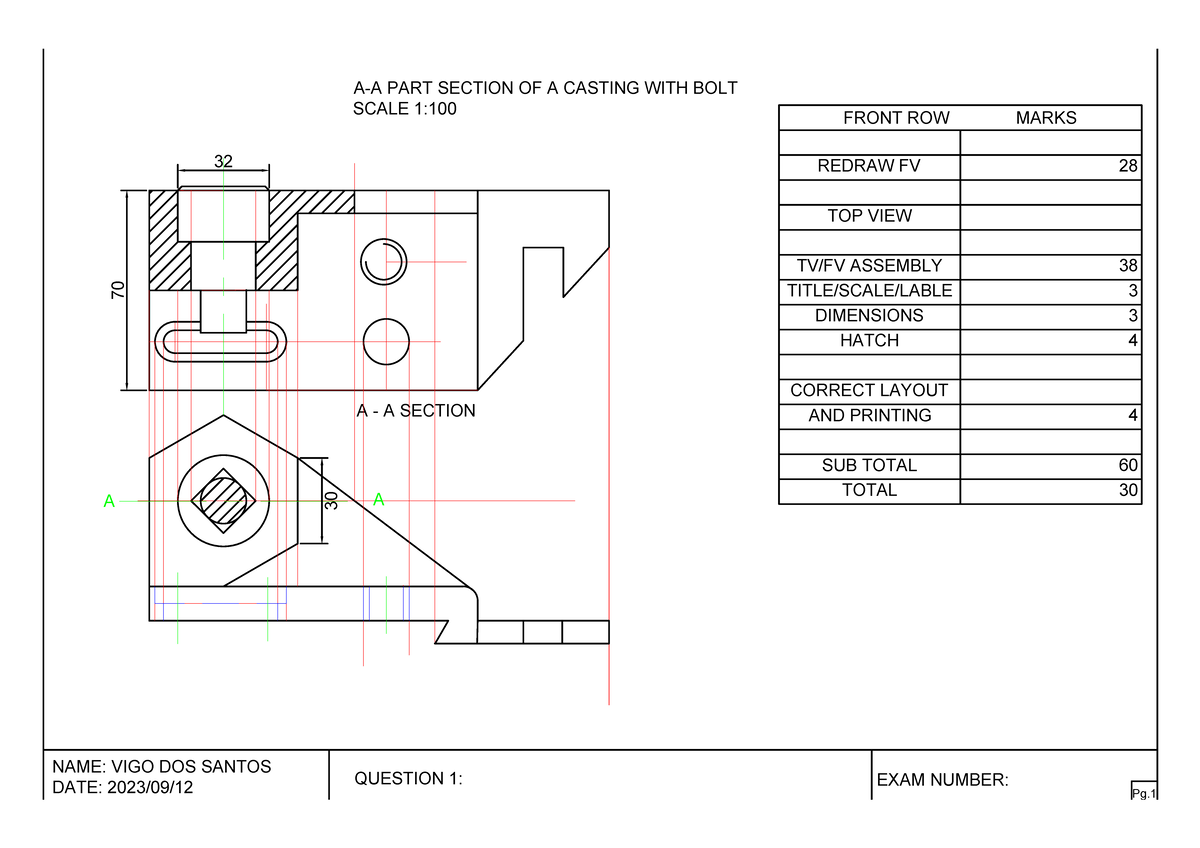 CAD Exam 12-09-23: Casting Section with Bolt Details - Studocu