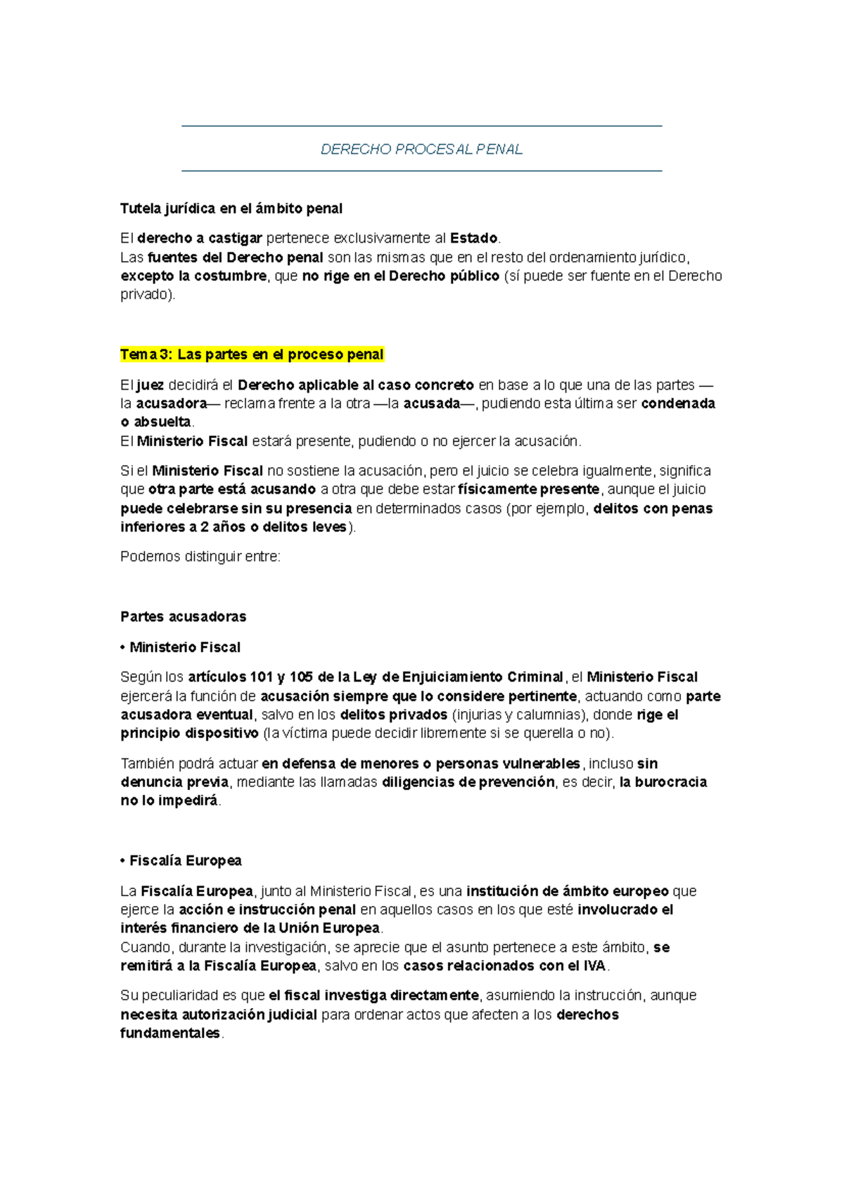 DERECHO PROCESAL PENAL: Las Partes en el Proceso Penal - Studocu
