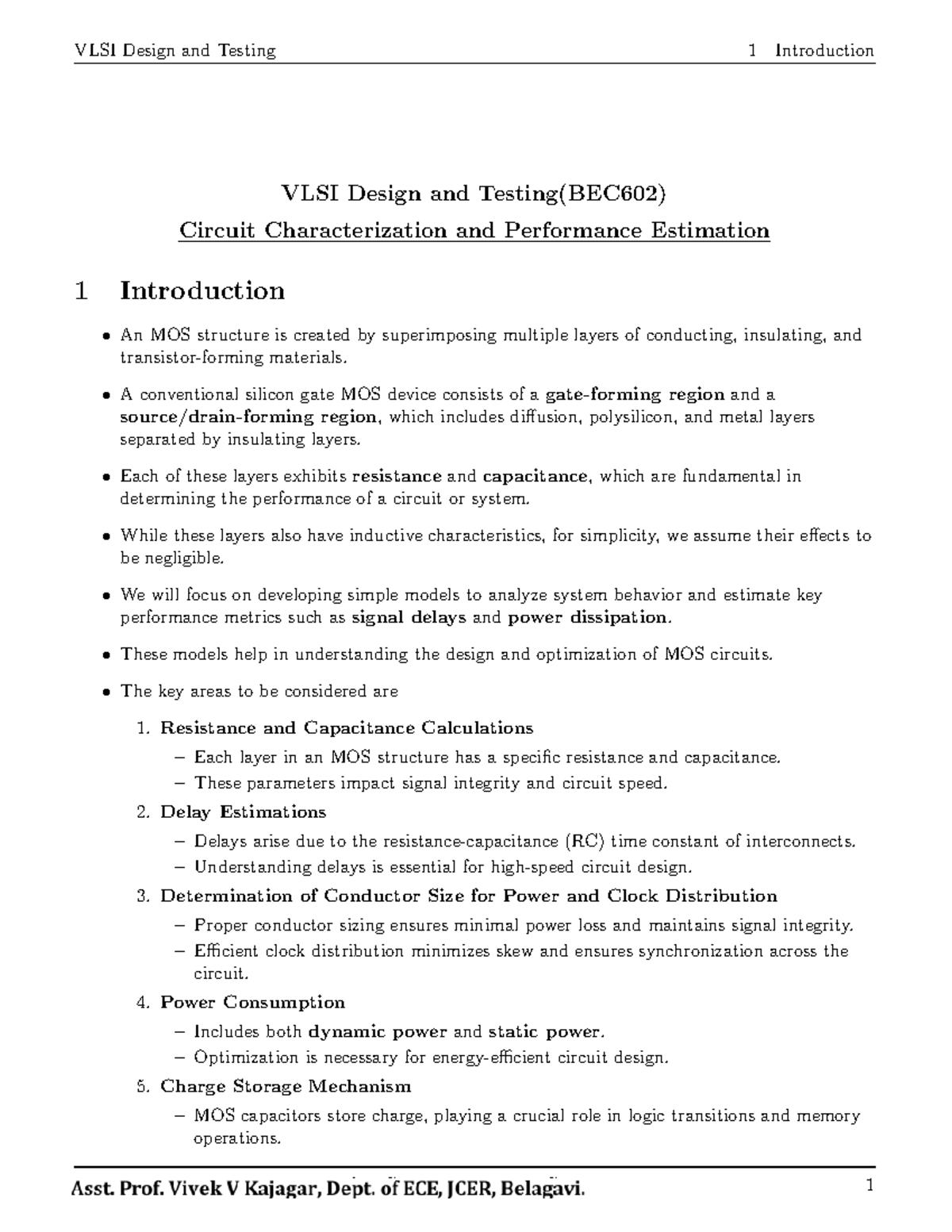 BEC602 - VLSI Design and Testing: Circuit Characterization ...