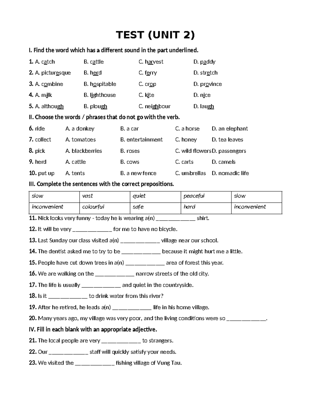 2.2. TEST (UNIT 2) - Vocabulary and Grammar Exercises - Studocu