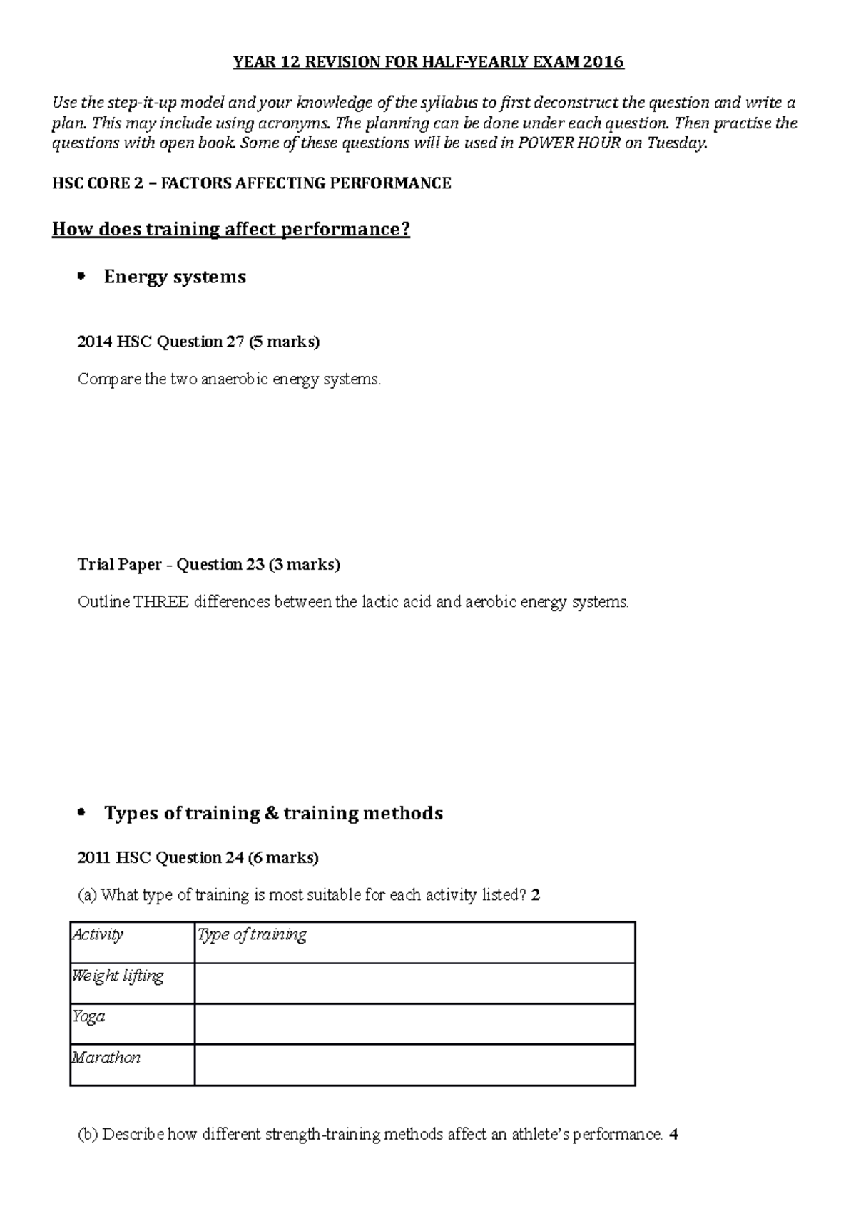 HSC Core 2 Revision: Practice Questions for Performance Factors - Studocu