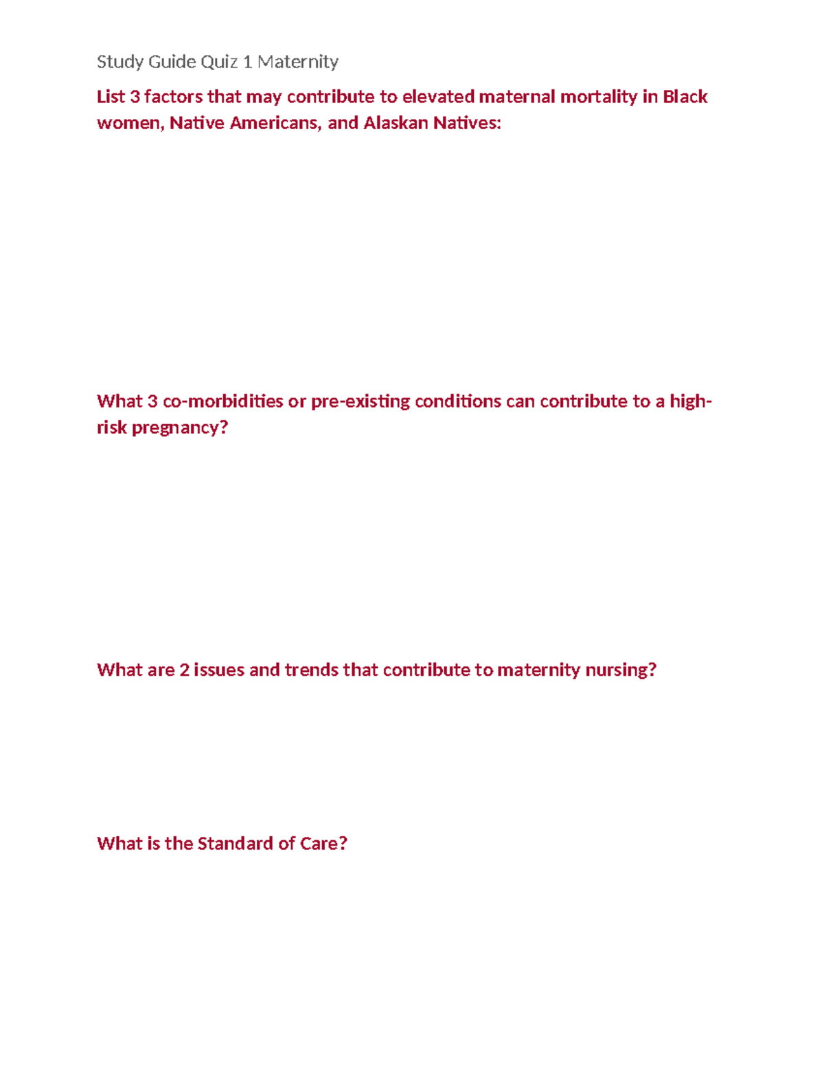 Maternity Nursing Study Guide Quiz 1: Key Concepts &amp; Terms - Studocu