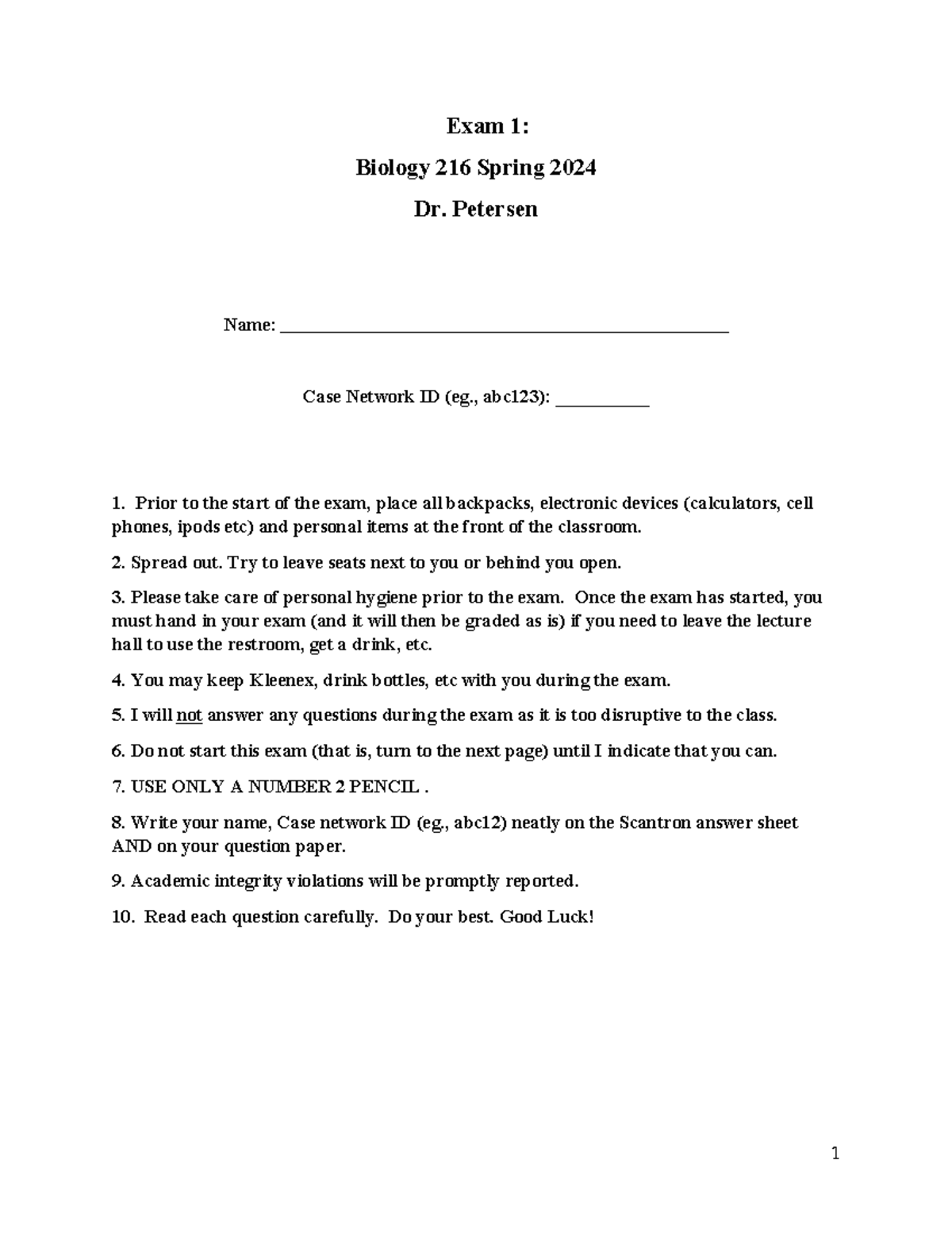 Biol 216 Spring 2024 Exam 1 Guidelines & Sample Questions - Studocu