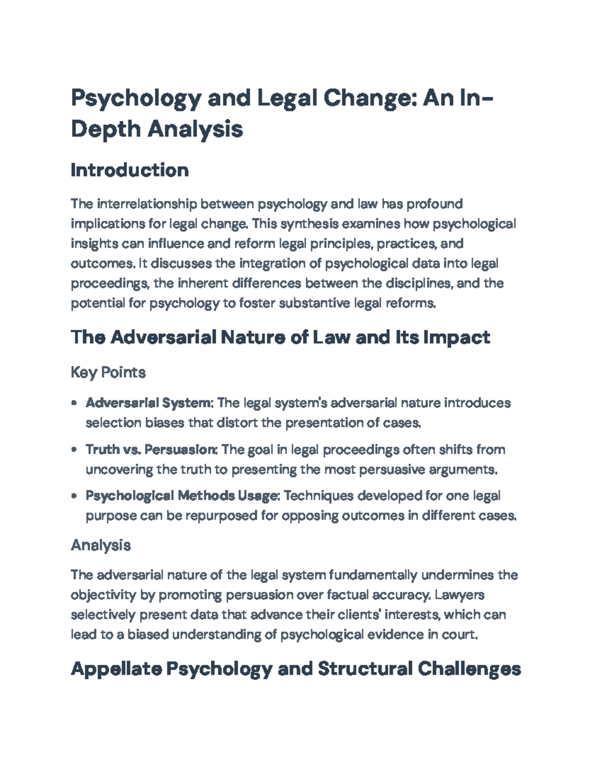 Psychology and Legal Change: Understanding Their Interrelationship ...
