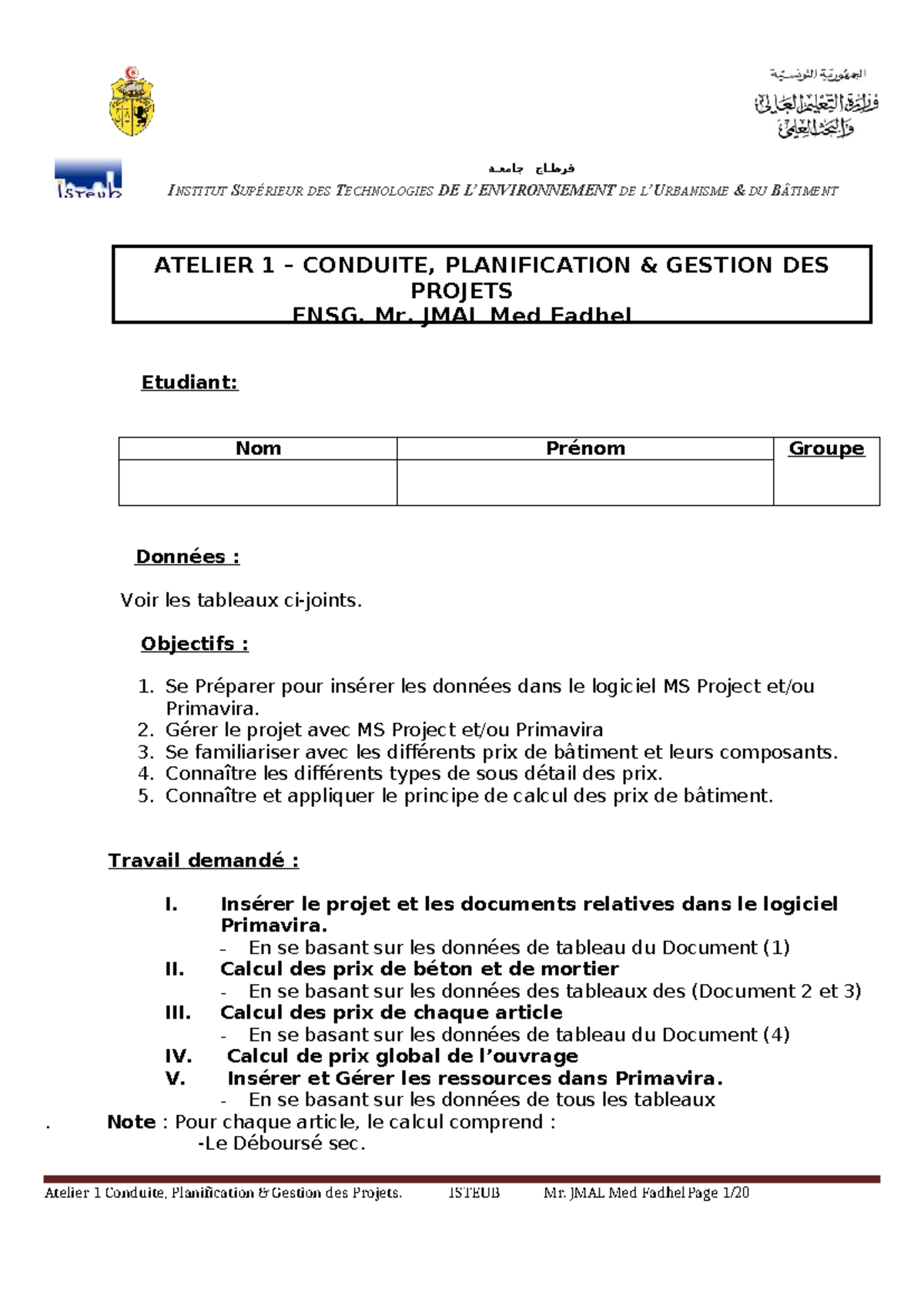 Atelier 1 - Conduite et Gestion de Projet avec MS Project - ISTEUB ...