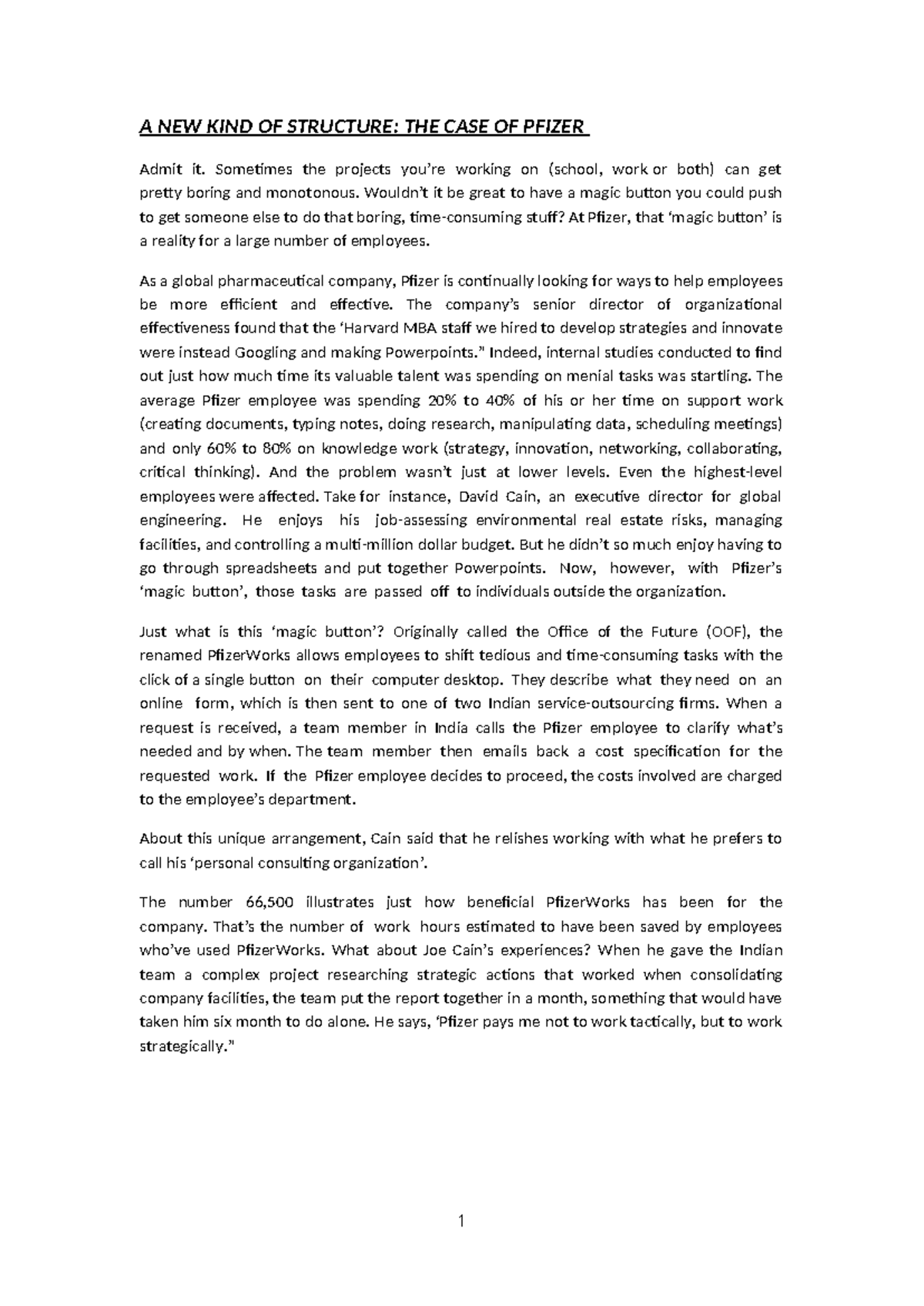 Pfizer Case Study - HRM on Organizational Efficiency and Innovation ...