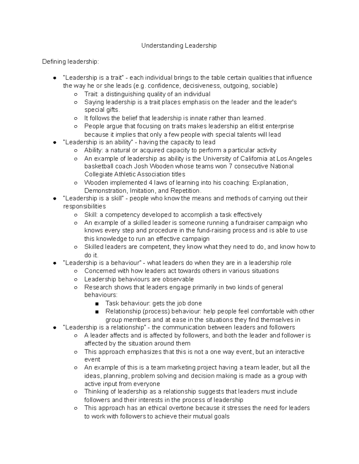 Chapter #1 - Understanding Leadership Defining leadership: “Leadership ...