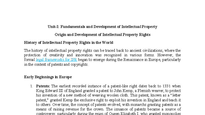 Intellectual property rights notes - Unit-I: Fundamentals and ...