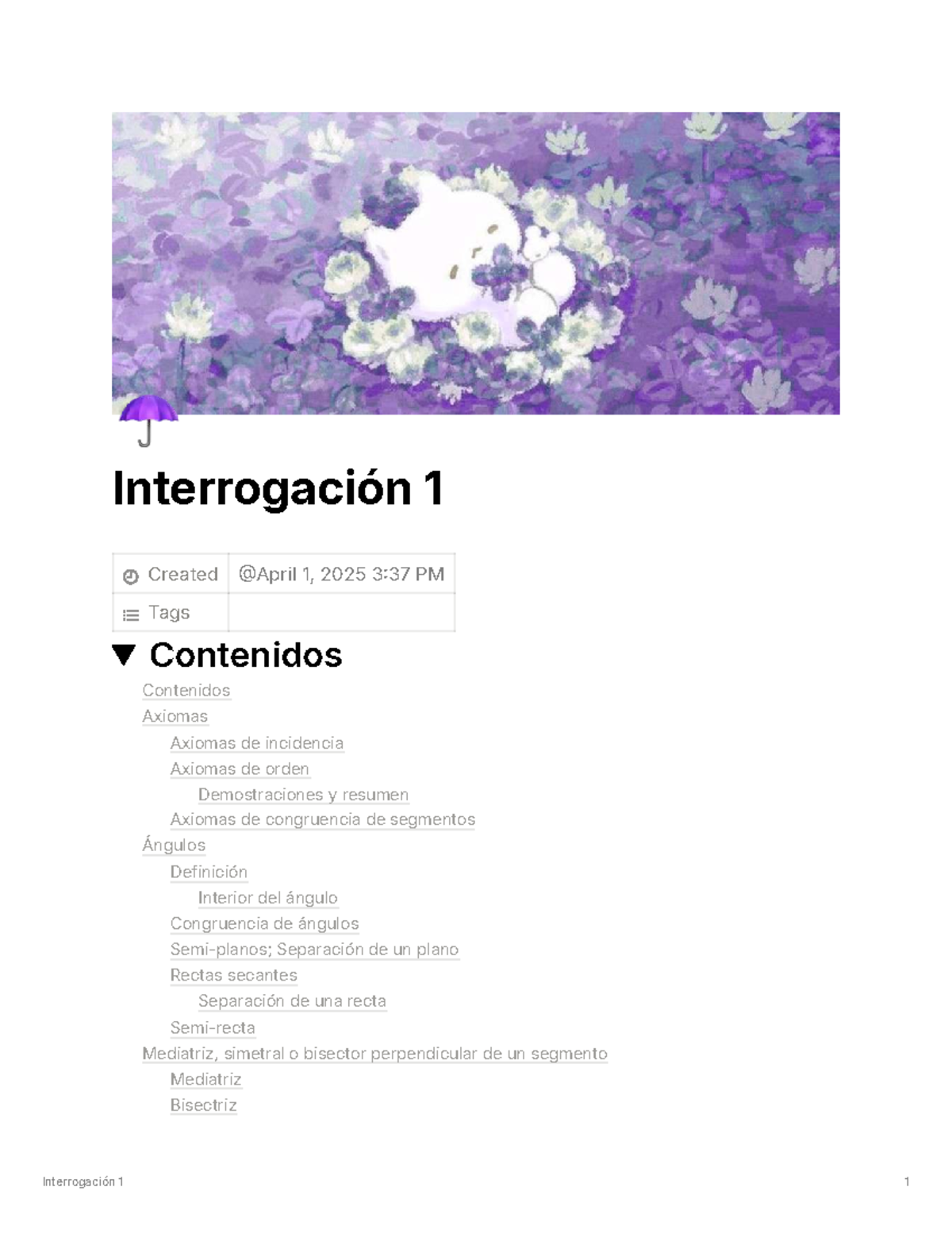 I1 Geometría: Resumen y Axiomas de Congruencia y Paralelismo - Document Preview