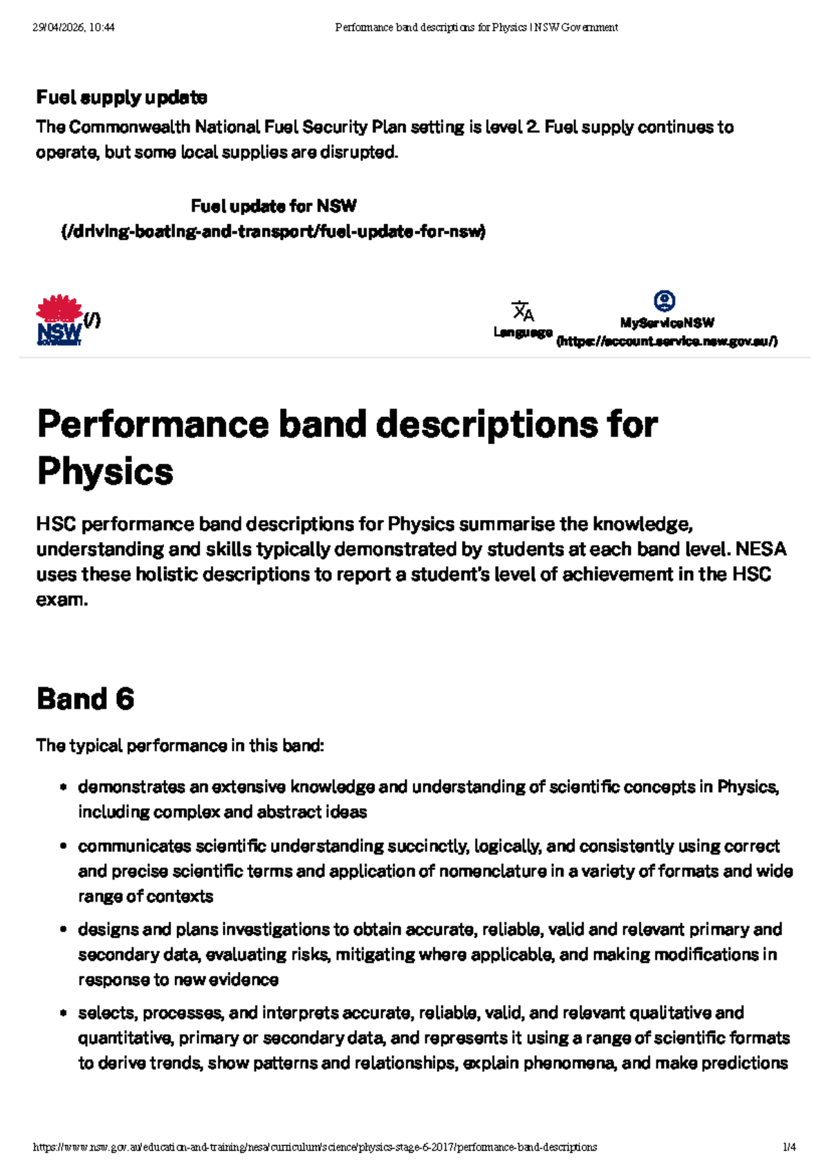 HSC Physics Performance Band Descriptors (NSW) - Studocu