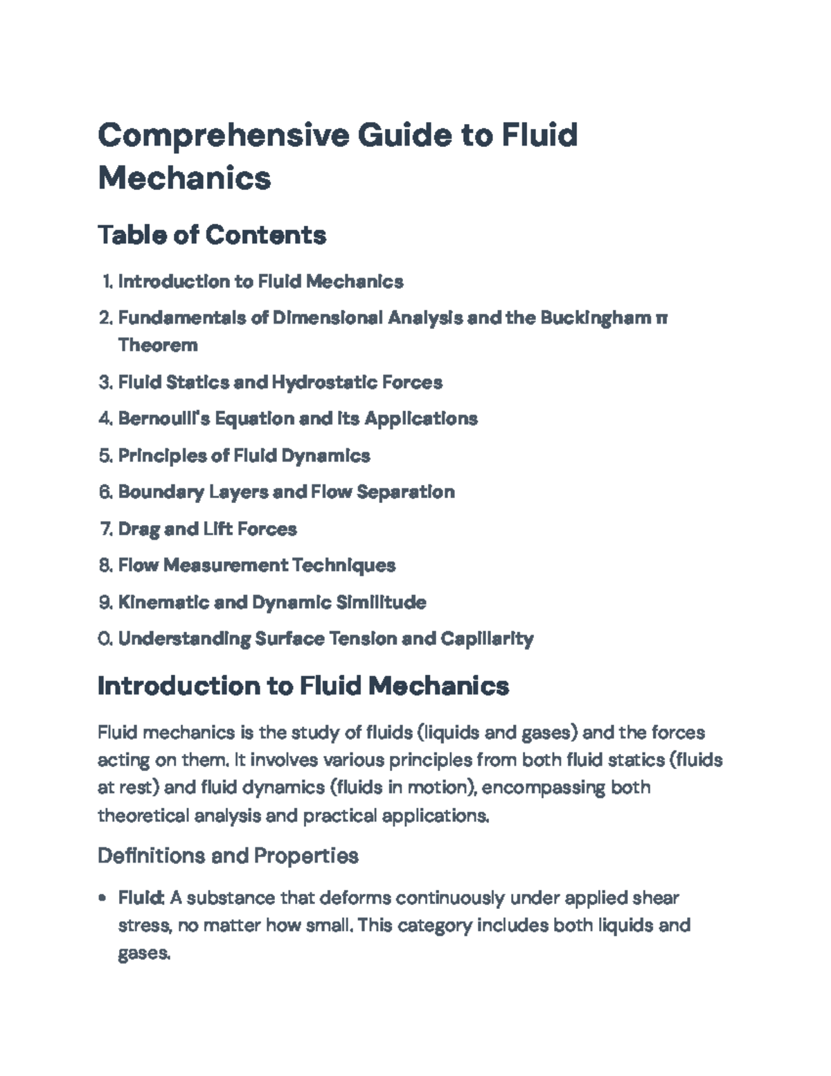 Comprehensive Guide to Fluid Mechanics (ENG 101 - Lecture Notes ...