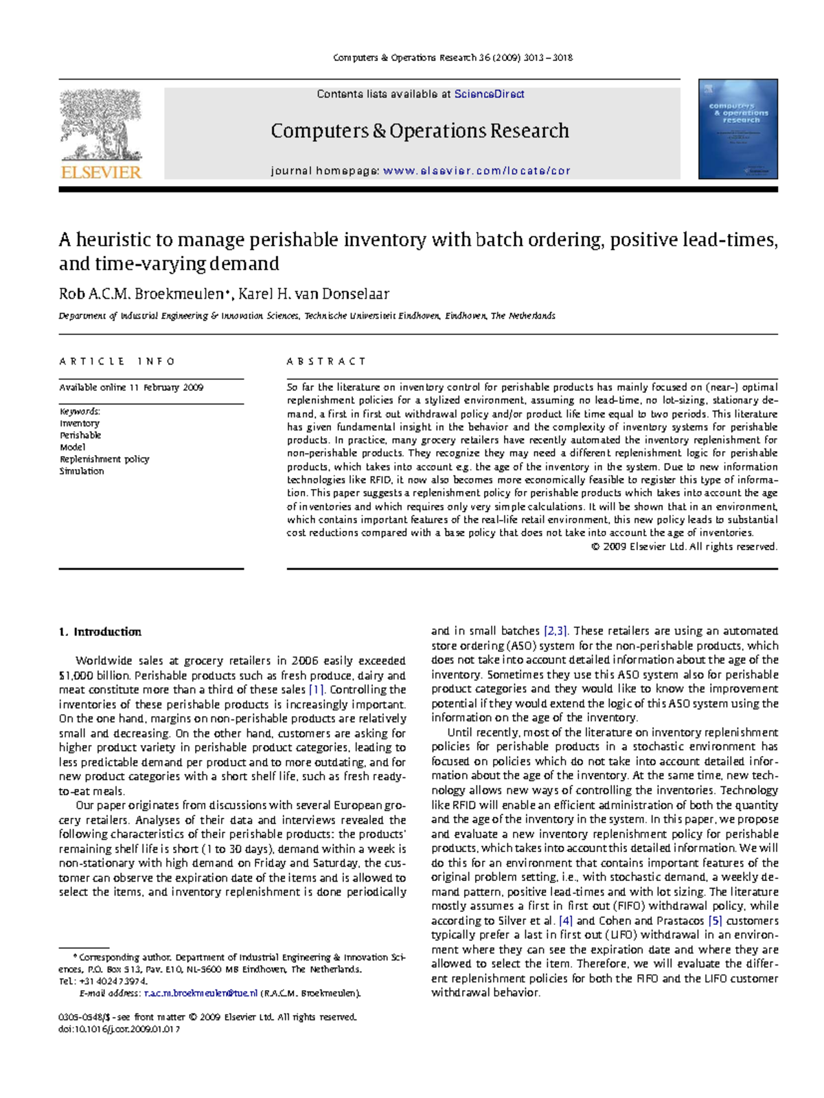 A Heuristic Approach for Managing Perishable Inventory in Retail (COR ...