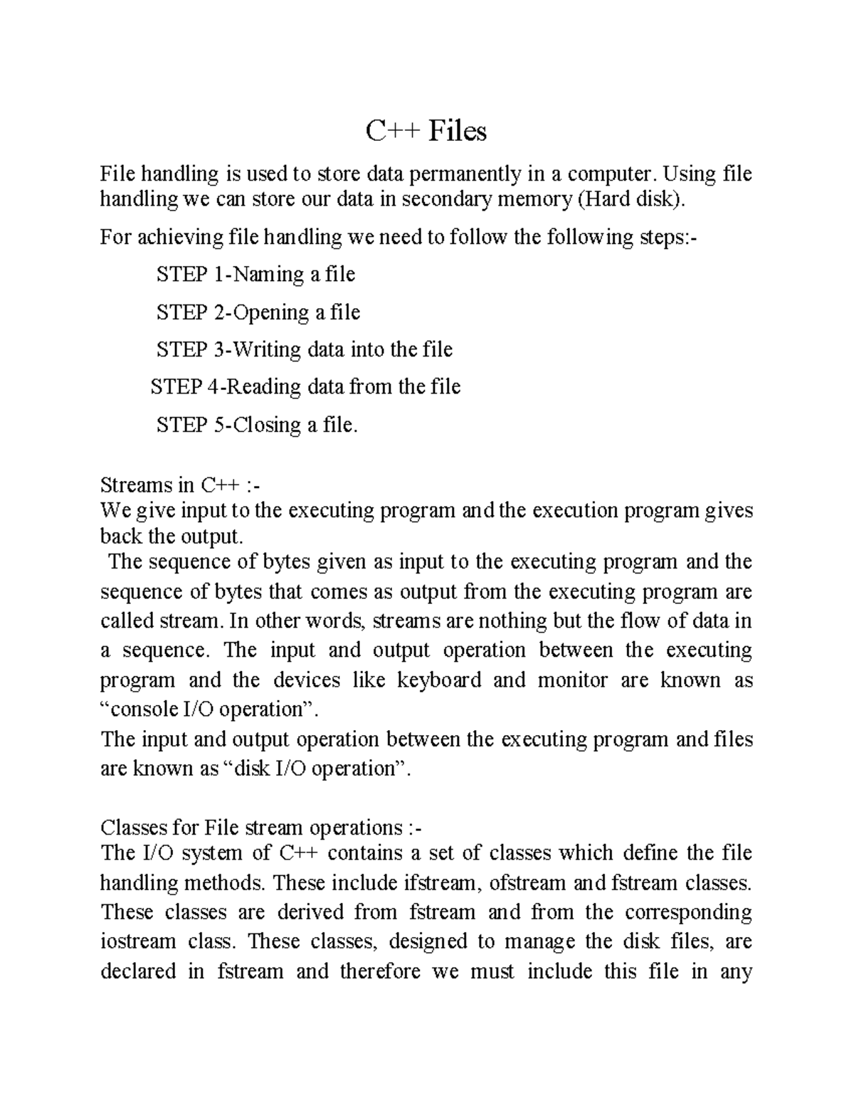 C++ files - C++ theory - C++ Files File handling is used to store data ...