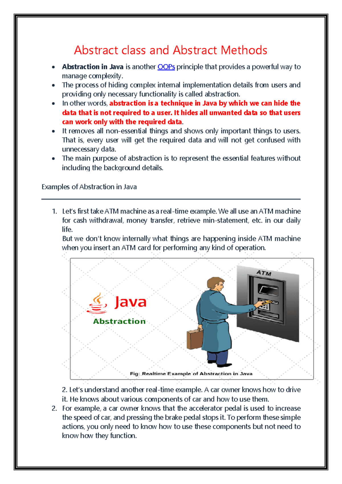Java OOP Abstraction: Understanding Abstract Classes & Methods - Studocu
