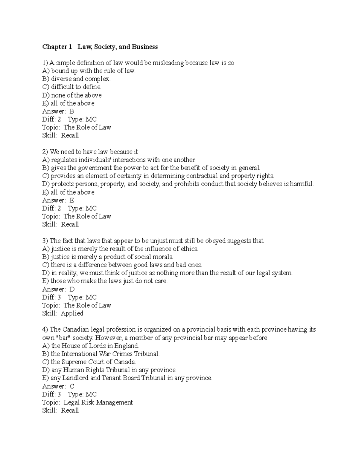 Exam 2020, questions and answers - Chapter 1 Law, Society, and Business ...