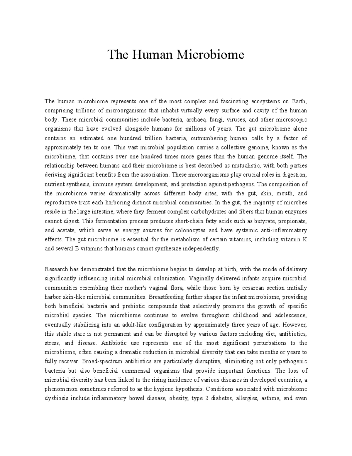 The Human Microbiome: Insights into Its Role and Impact - Studocu