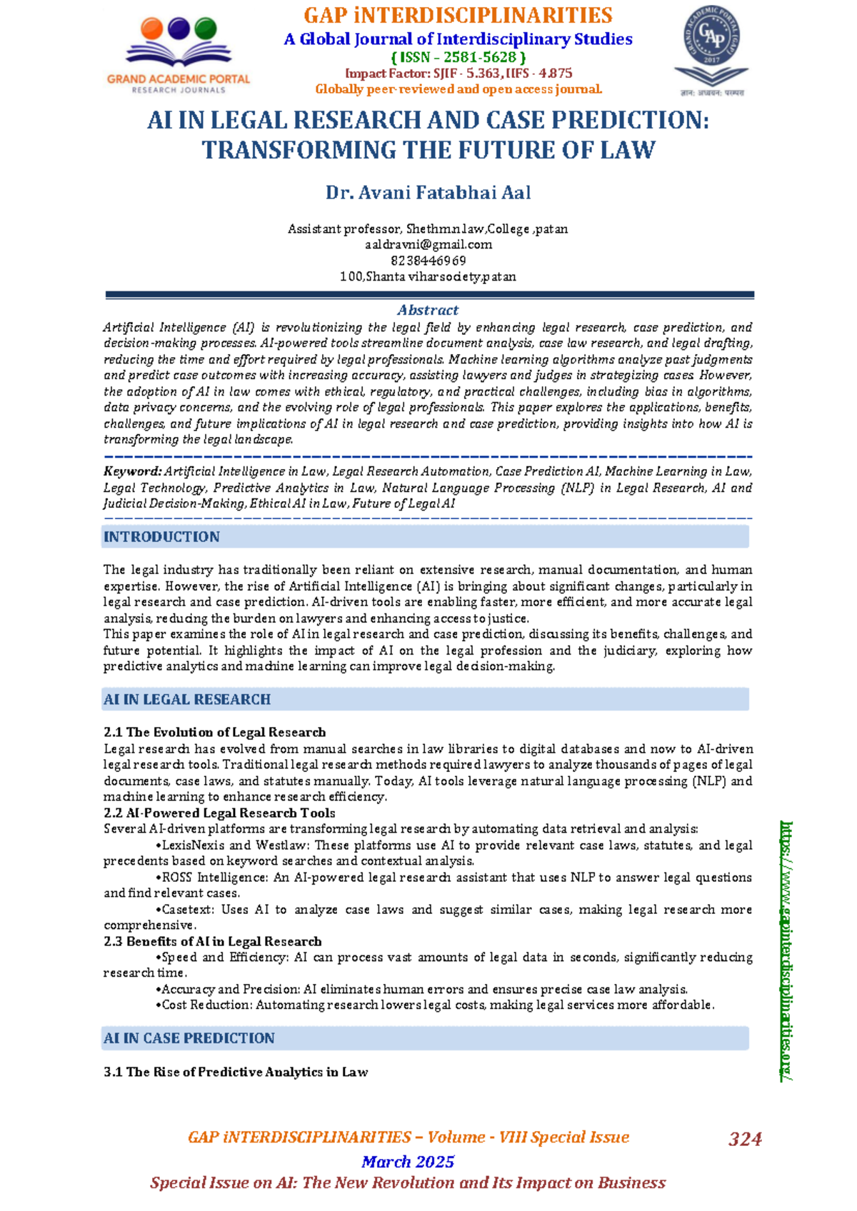 AI in Legal Research & Case Prediction: Transforming Law (GAP 2025 ...