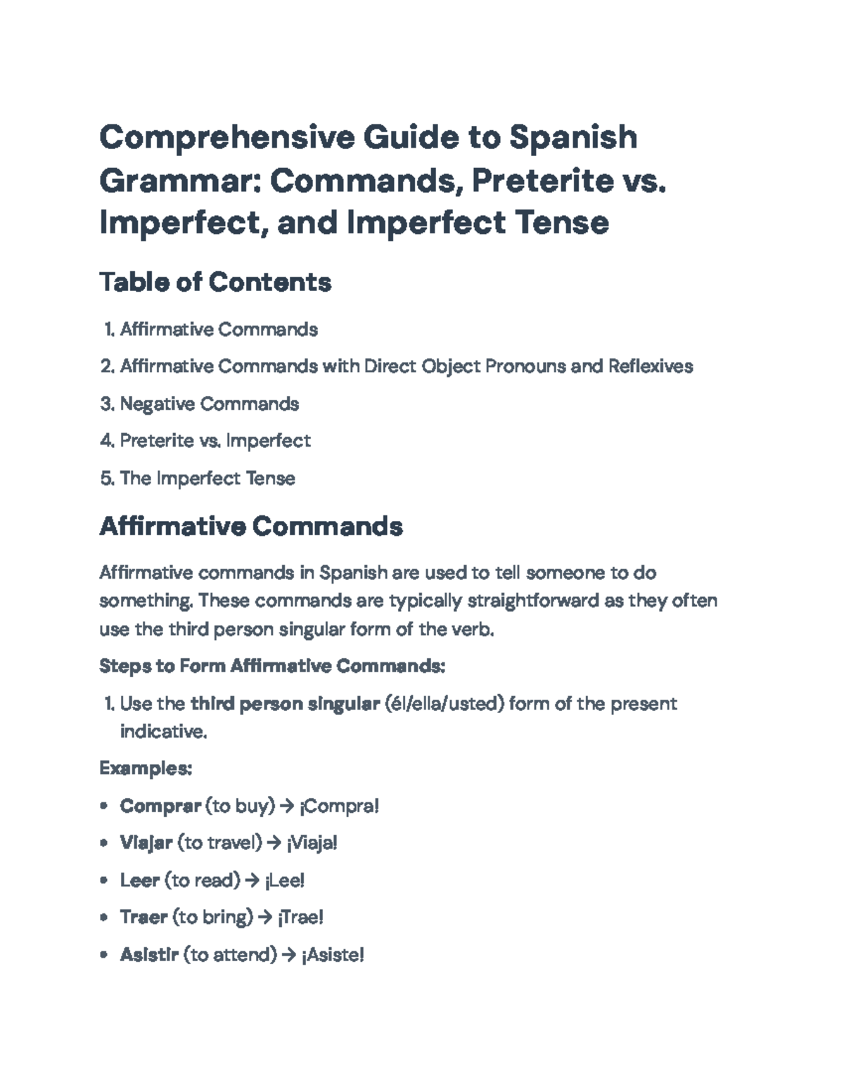 Comprehensive ESL 101 Guide: Spanish Commands & Tenses Overview - Studocu