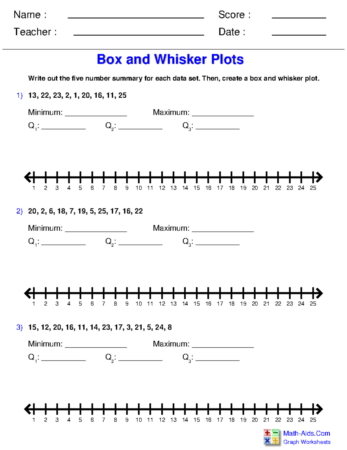 Math 101: Box and Whisker Plots Practice Worksheets - Studocu