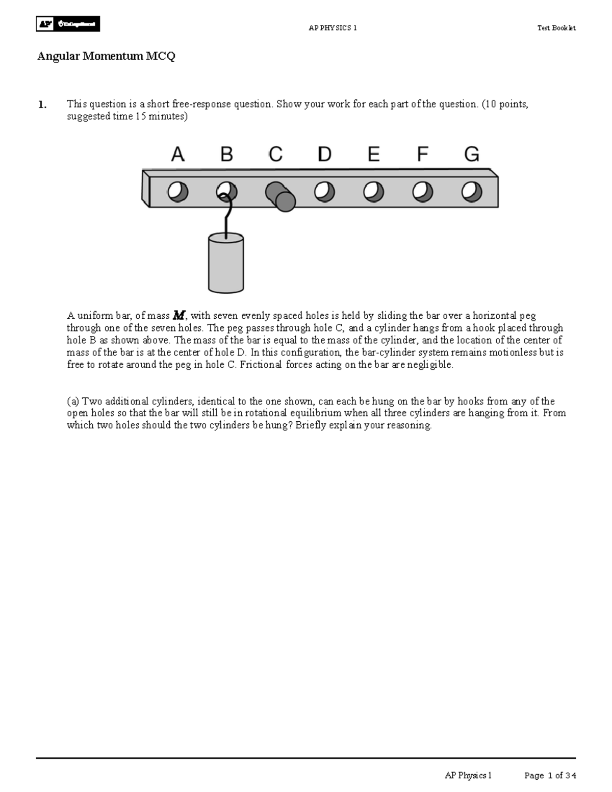 AP PHYSICS 1 Rotational Momentum FRQ Test Booklet - Studocu