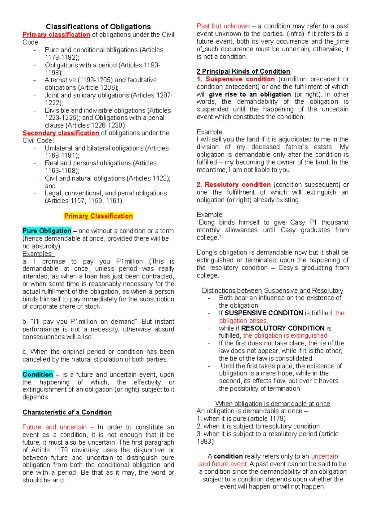 Module 1 - Topic 1: Understanding Civil Code Obligations and Their ...