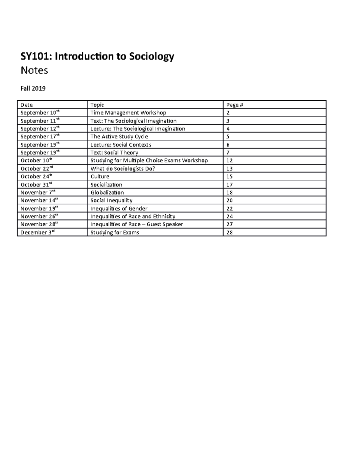 SY101 F2019 Notes - K. Ellis-Hale - SY101: Introduction to Sociology ...